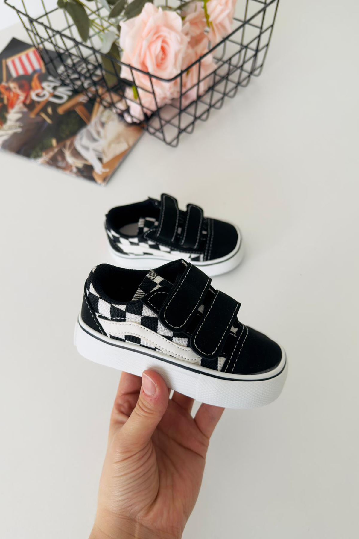 Miniğimin Cicileri Dama Detaylı Unisex Çocuk Spor Ayakkabı - Siyah - Beyaz