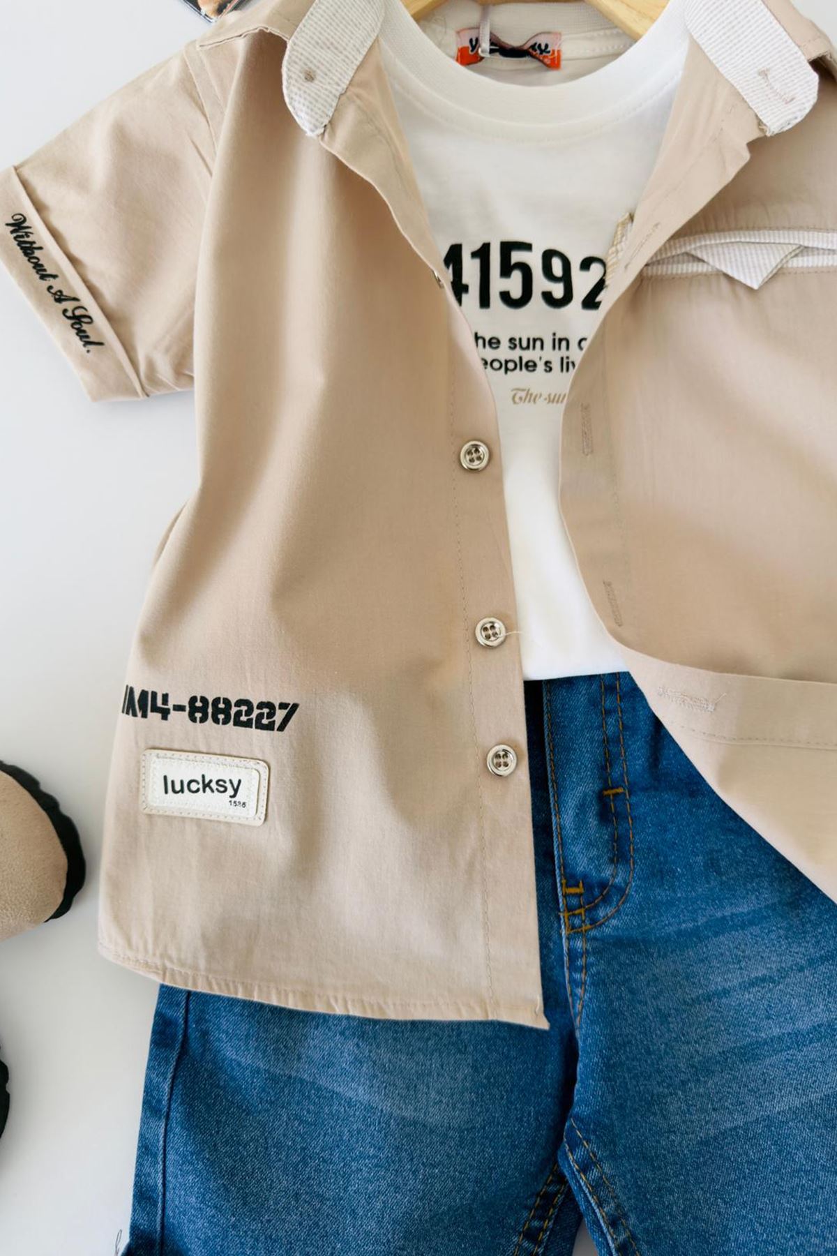 Miniğimin Cicileri Casual Style Kolyeli Erkek Çocuk 4 lü Takım - Bej