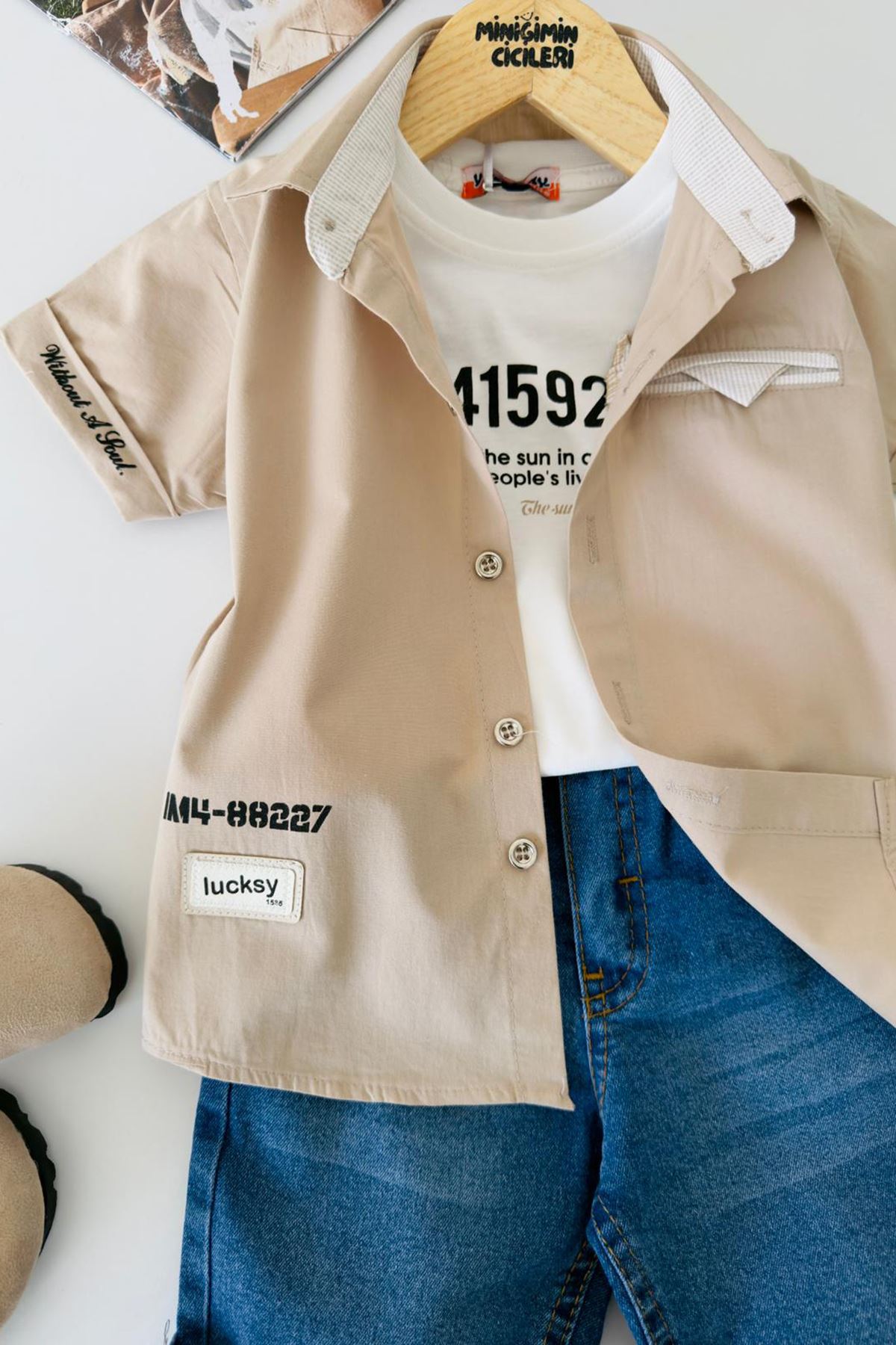 Miniğimin Cicileri Casual Style Kolyeli Erkek Çocuk 4 lü Takım - Bej