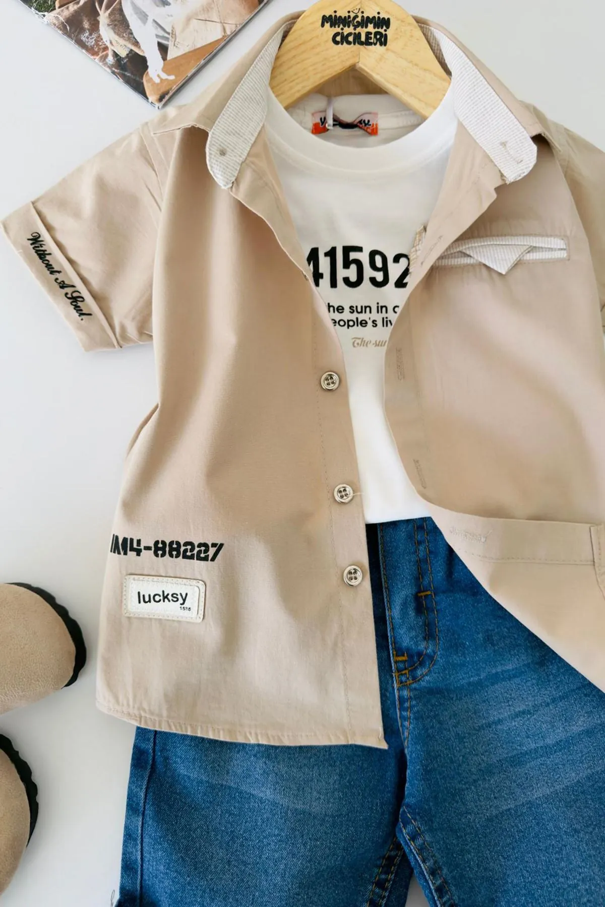 Miniğimin Cicileri Casual Style Kolyeli Erkek Çocuk 4 lü Takım - Bej
