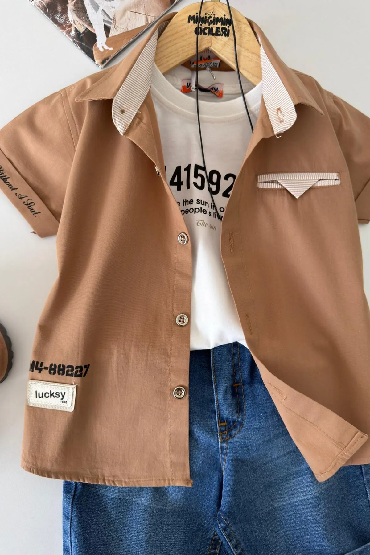Miniğimin Cicileri Casual Style Kolyeli Erkek Çocuk 4 lü Takım - Sütlü Kahve