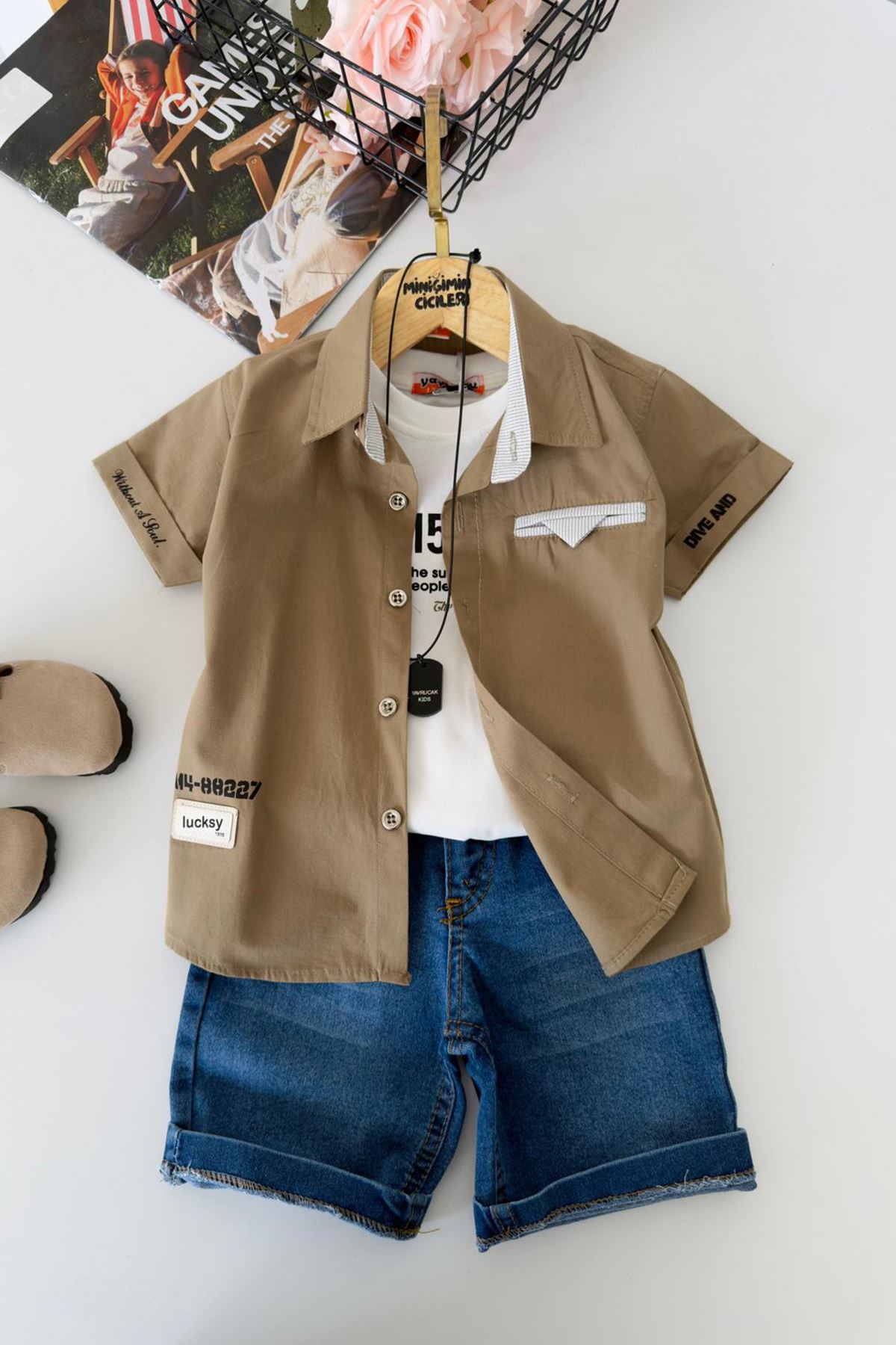 Miniğimin Cicileri Casual Style Kolyeli Erkek Çocuk 4 lü Takım - Haki