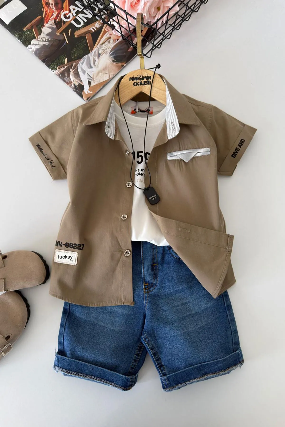 Miniğimin Cicileri Casual Style Kolyeli Erkek Çocuk 4 lü Takım - Haki