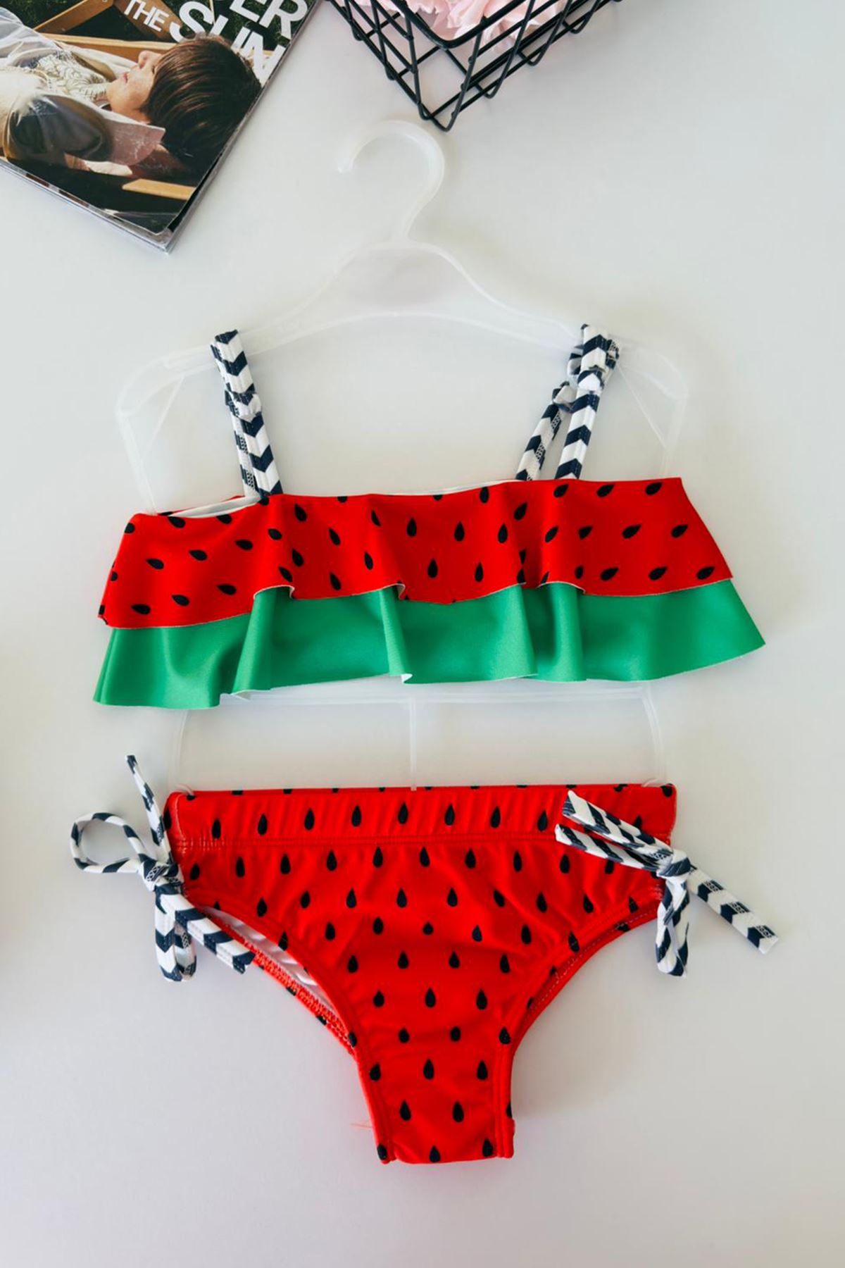 Miniğimin Cicileri Karpuz desenli Kız Çocuk 2 li Mayo Bikini Takımı - Kırmızı