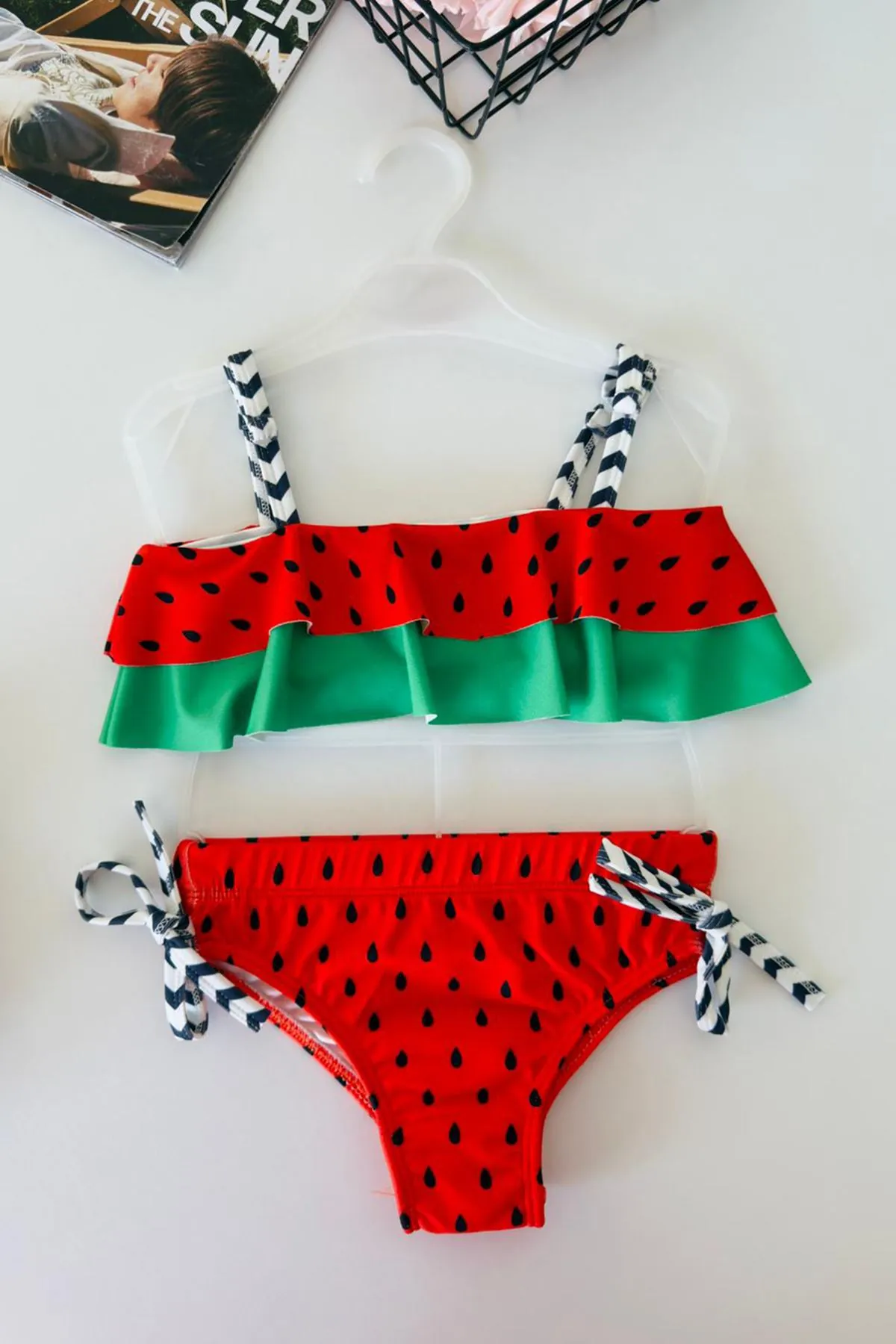 Miniğimin Cicileri Karpuz desenli Kız Çocuk 2 li Mayo Bikini Takımı - Kırmızı