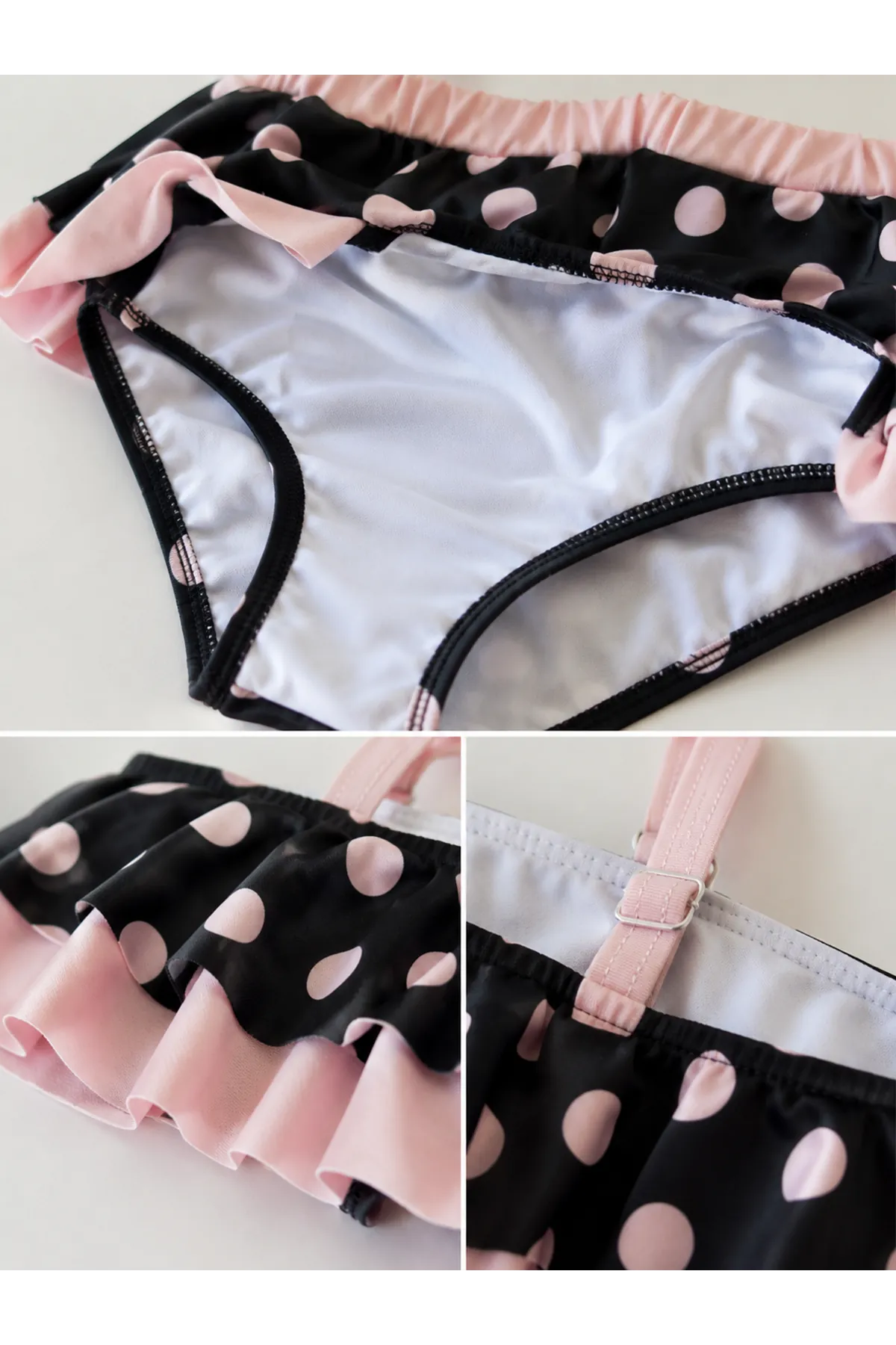 Miniğimin Cicileri Puantiyeli Fırfırlı Kız Çocuk Bikini Takımı - Pudra