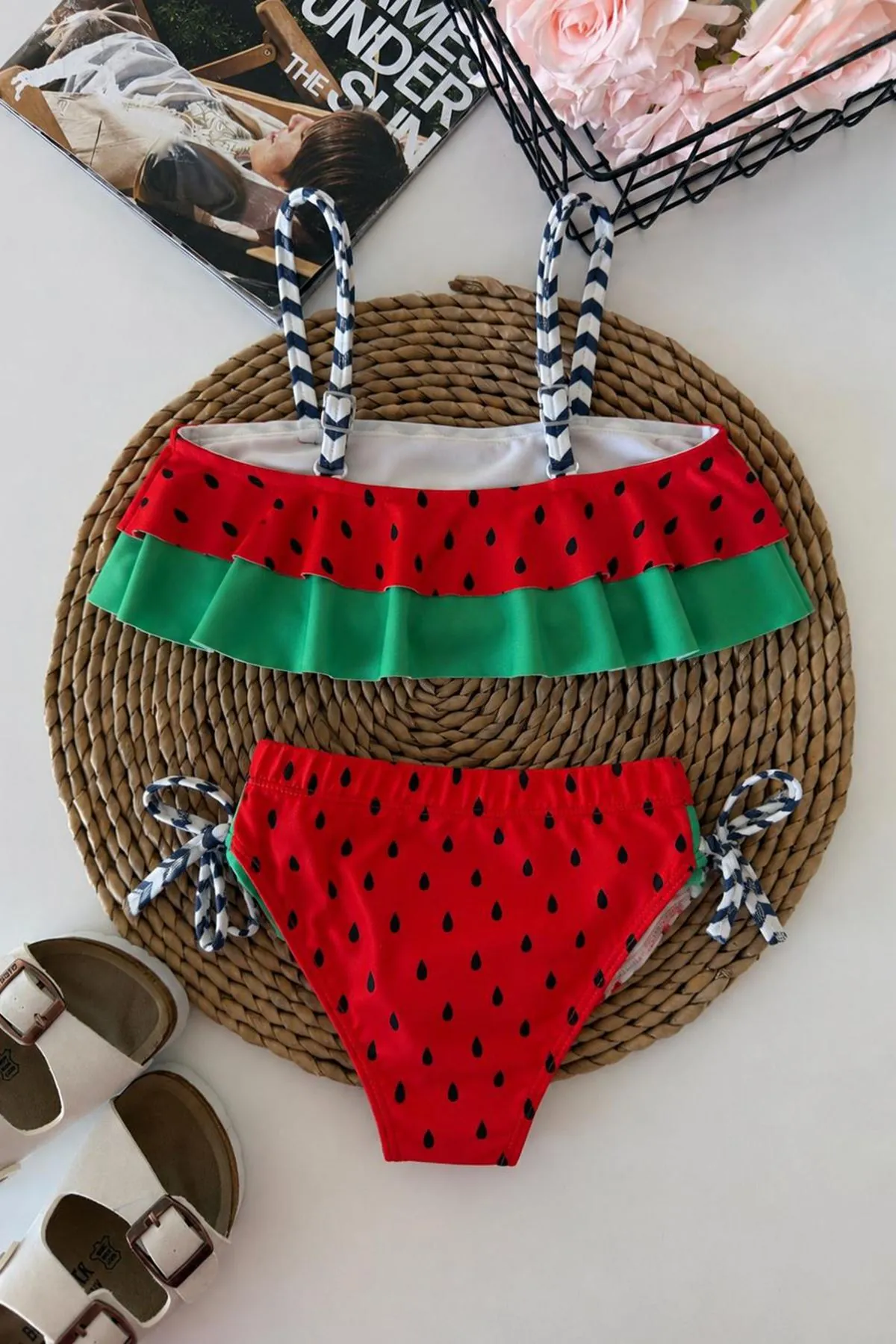 Miniğimin Cicileri Karpuz desenli Kız Çocuk 2 li Mayo Bikini Takımı - Kırmızı