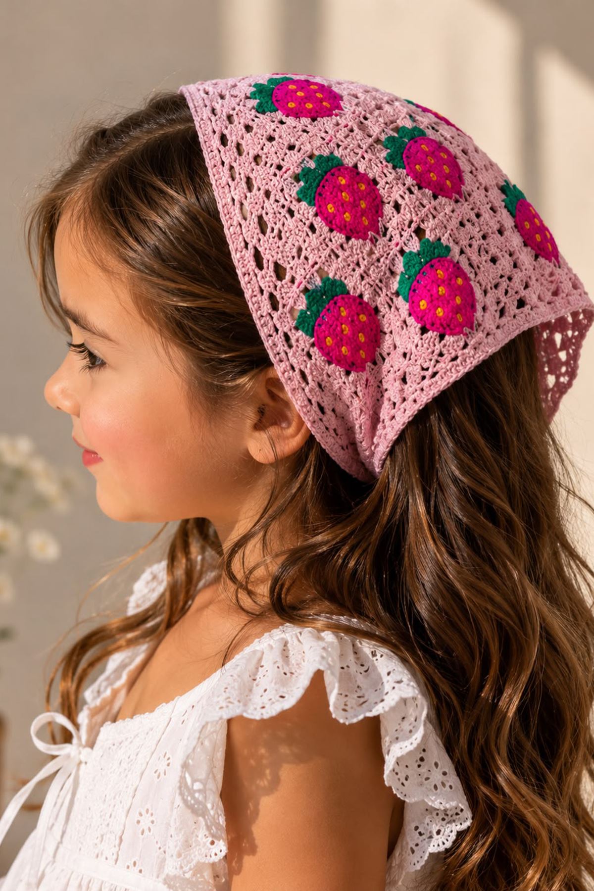 Miniğimin Cicileri Örgü Desenli Kız Çocuk Üçgen Bandana - Fuşya