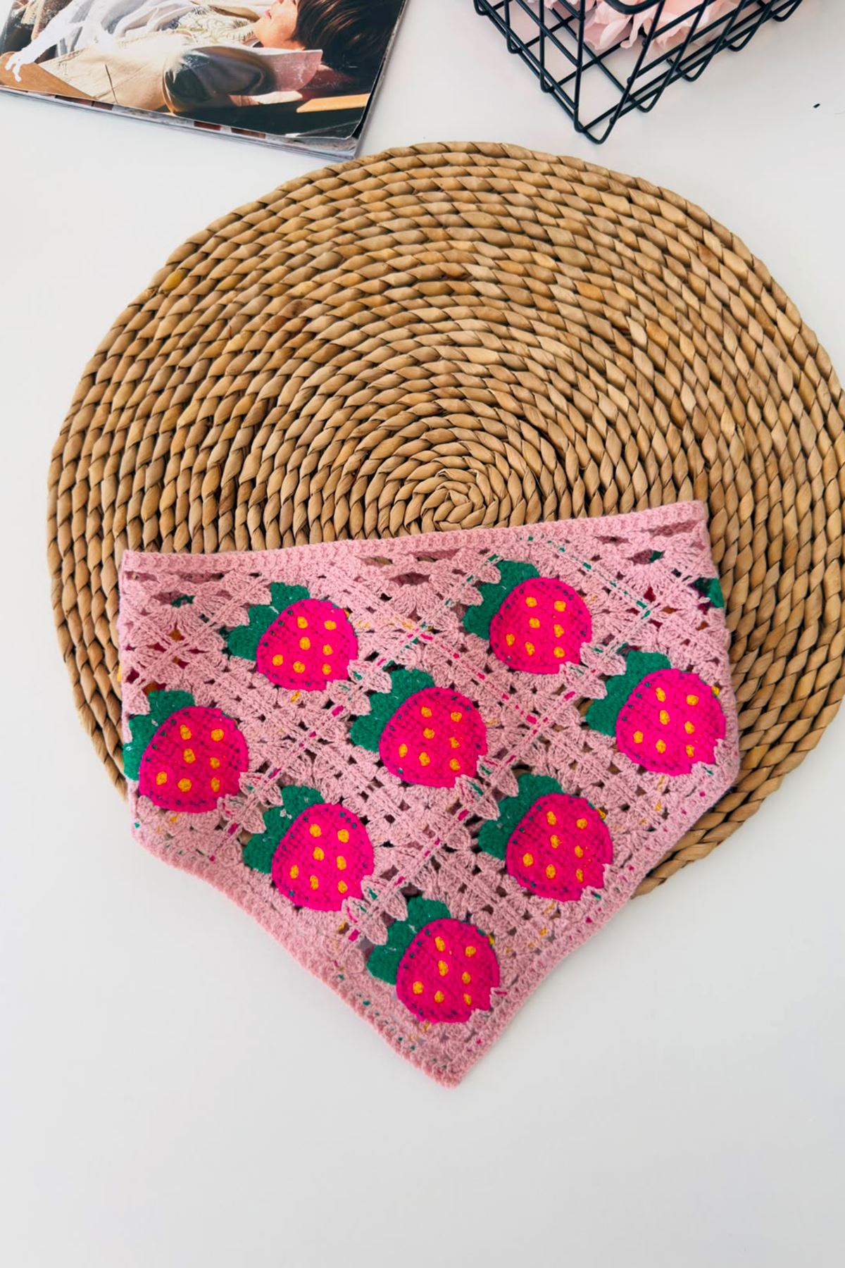 Miniğimin Cicileri Örgü Desenli Kız Çocuk Üçgen Bandana - Fuşya