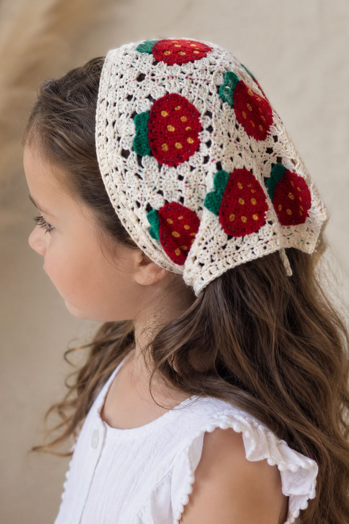 Miniğimin Cicileri Örgü Desenli Kız Çocuk Üçgen Bandana - Kırmızı Koyu
