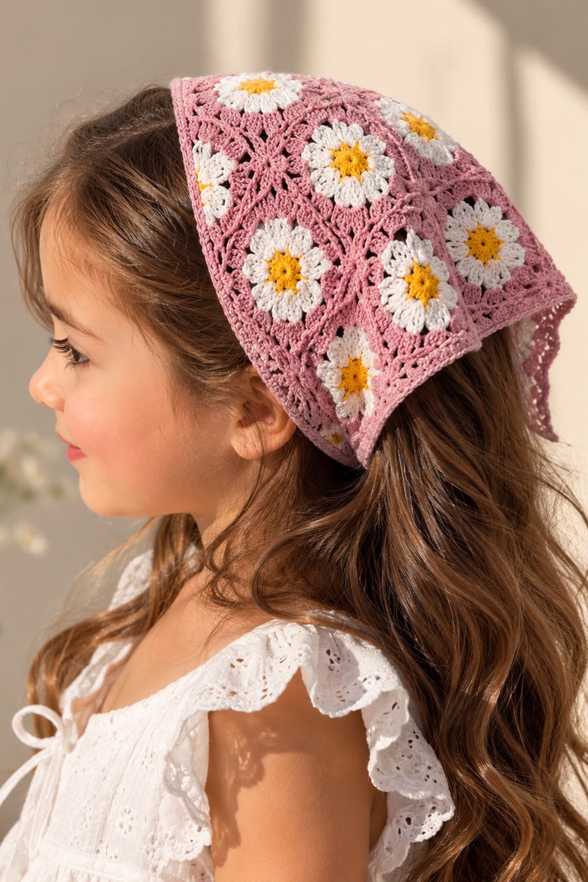 Miniğimin Cicileri Örgü Desenli Kız Çocuk Üçgen Bandana - Gül Kurusu