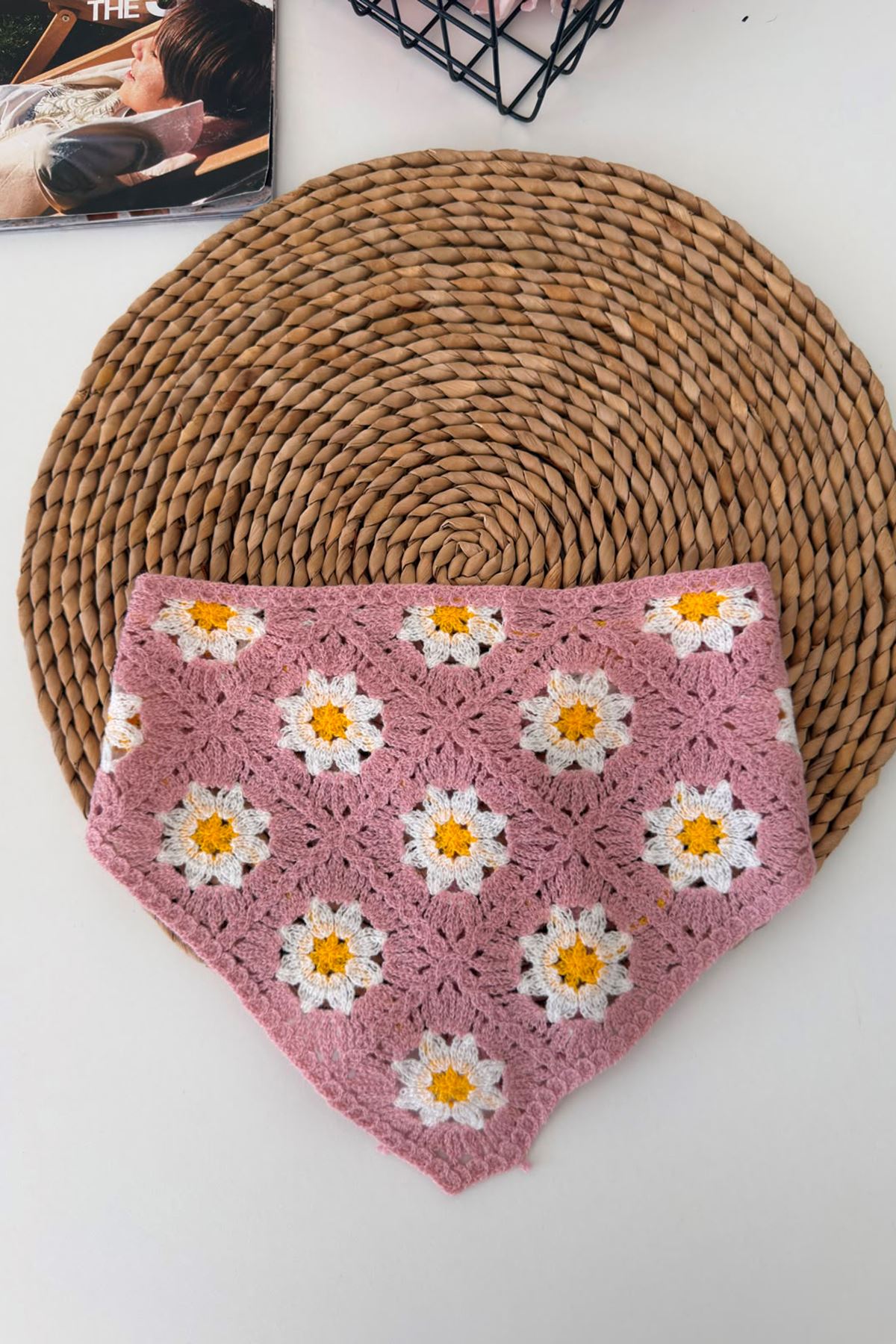Miniğimin Cicileri Örgü Desenli Kız Çocuk Üçgen Bandana - Gül Kurusu