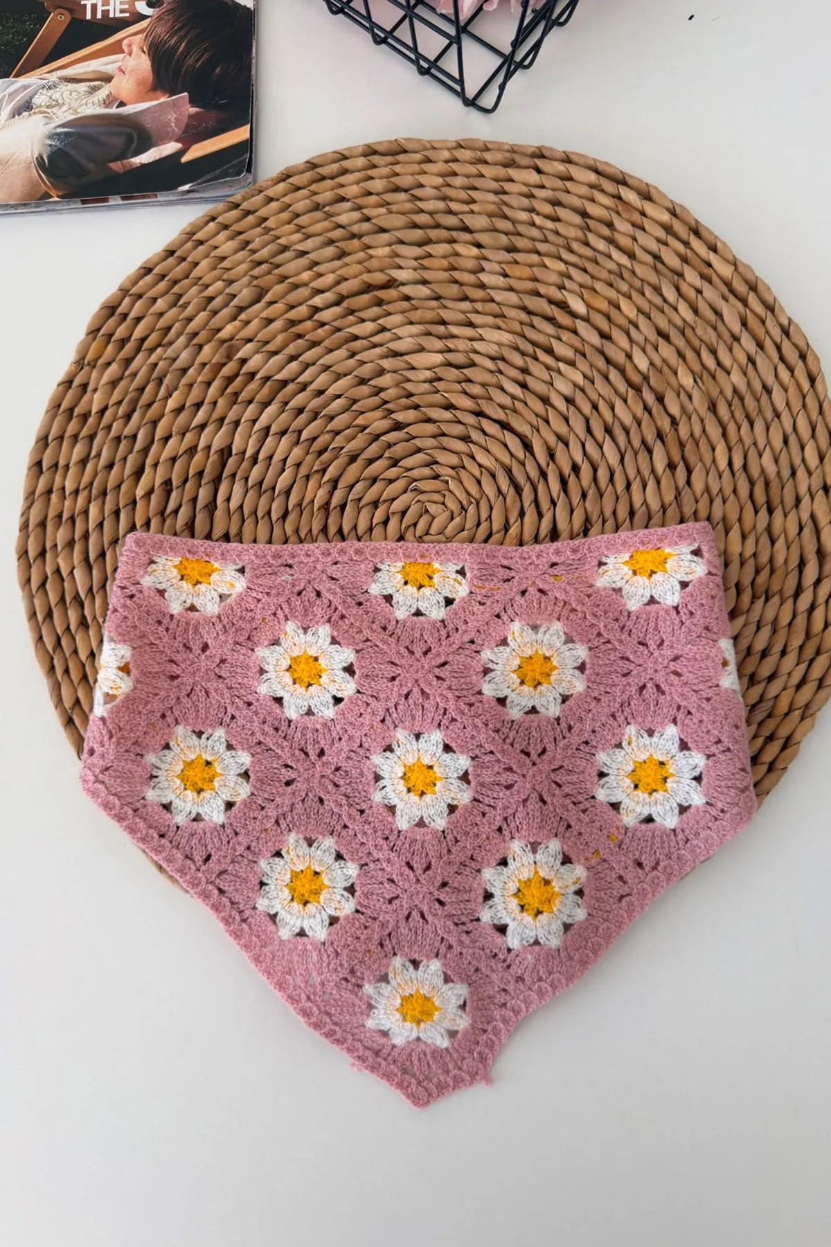 Miniğimin Cicileri Örgü Desenli Kız Çocuk Üçgen Bandana - Gül Kurusu