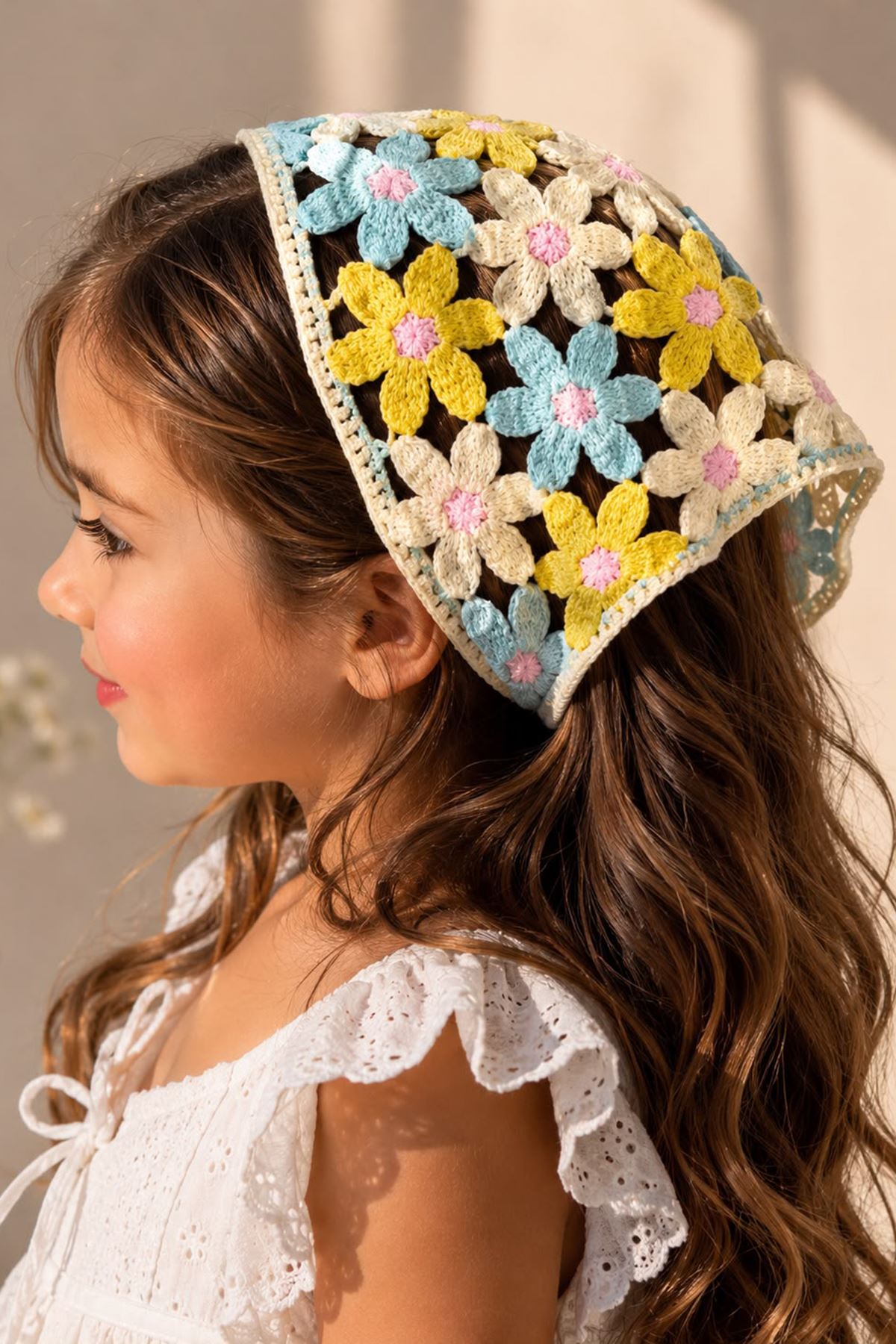 Miniğimin Cicileri Örgü Desenli Kız Çocuk Üçgen Bandana - Sarı