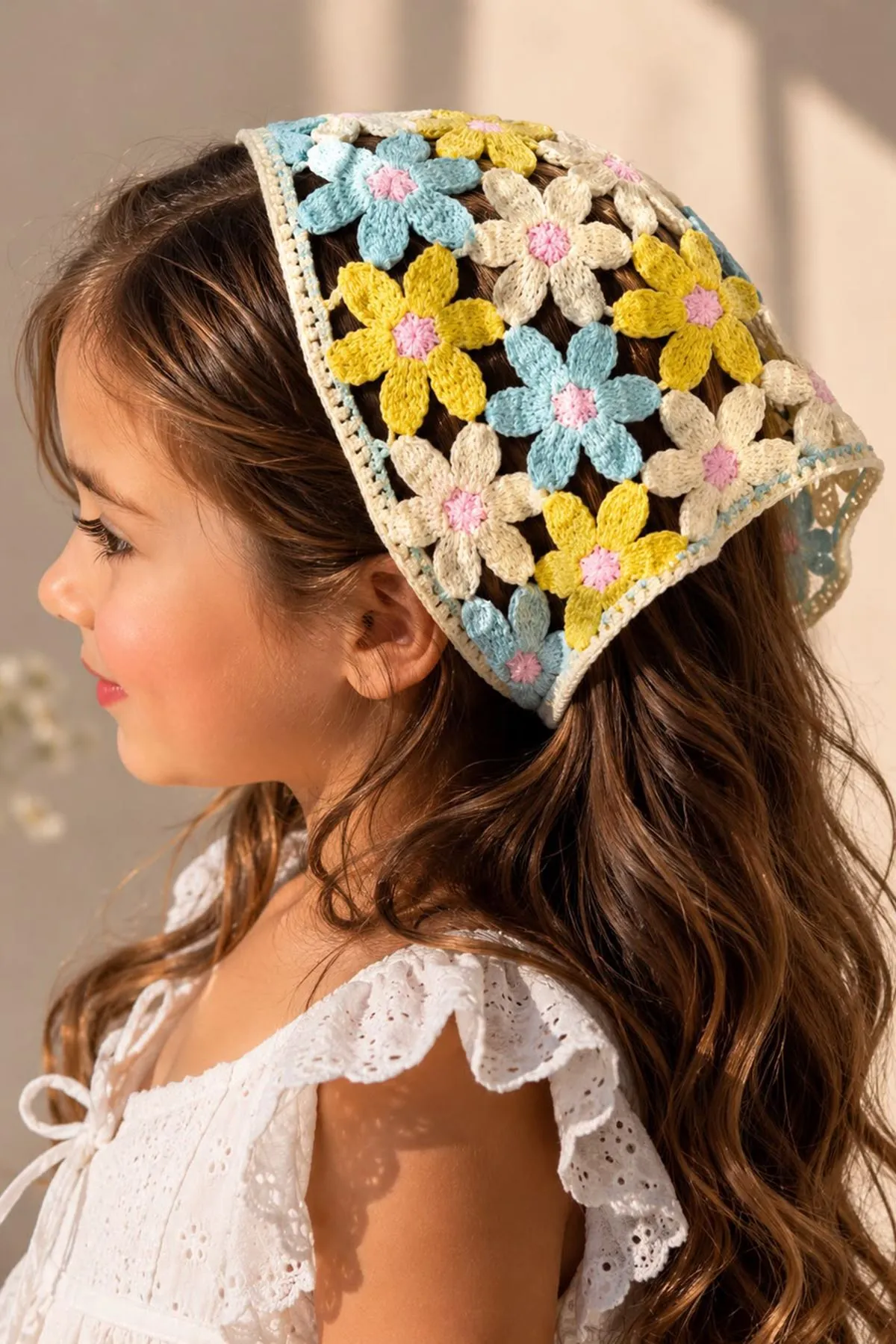 Miniğimin Cicileri Örgü Desenli Kız Çocuk Üçgen Bandana - Sarı