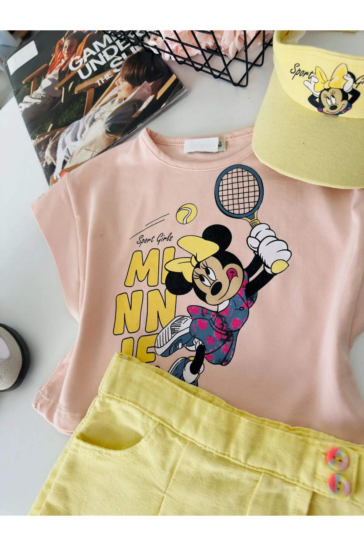 Miniğimin Cicileri Mnn Baskılı Tenis Şapkalı 3’lü Kız Çocuk Takım - Sarı