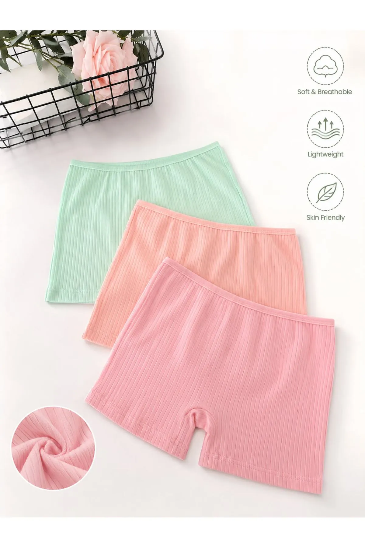 Miniğimin Cicileri Kaşkorse 3 lü Kız Çocuk Boxer - Yeşil_Pudra_Pembe