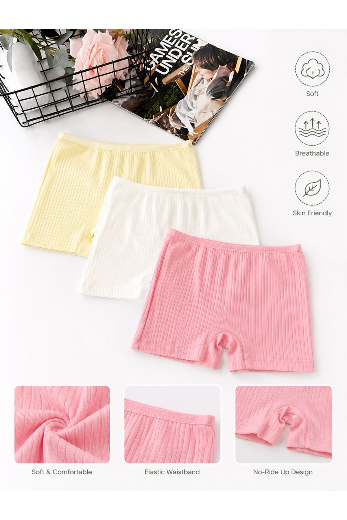 Miniğimin Cicileri Kaşkorse 3 lü Kız Çocuk Boxer - Sarı_Beyaz_Pembe