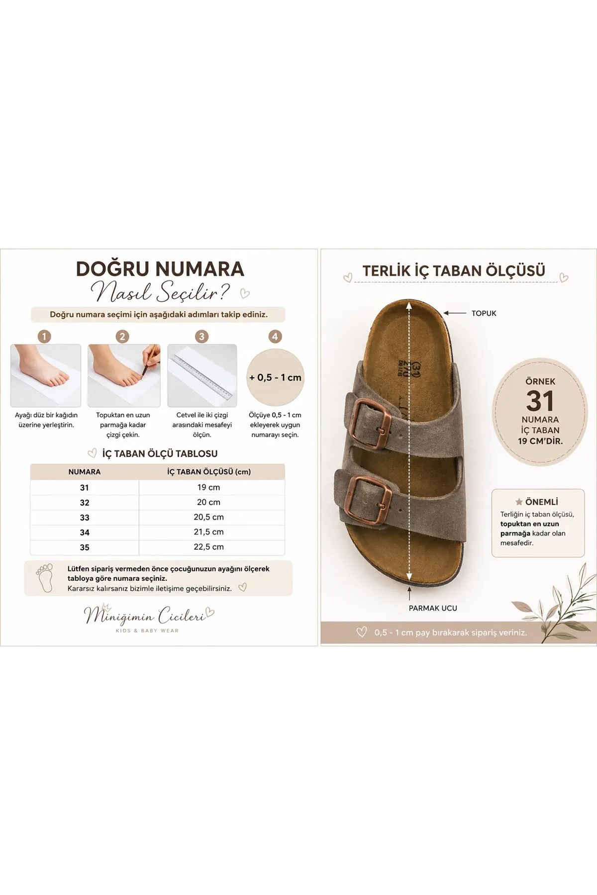 Miniğimin Cicileri Mantar Tabanlı Unisex Çocuk Terliği - Vizon