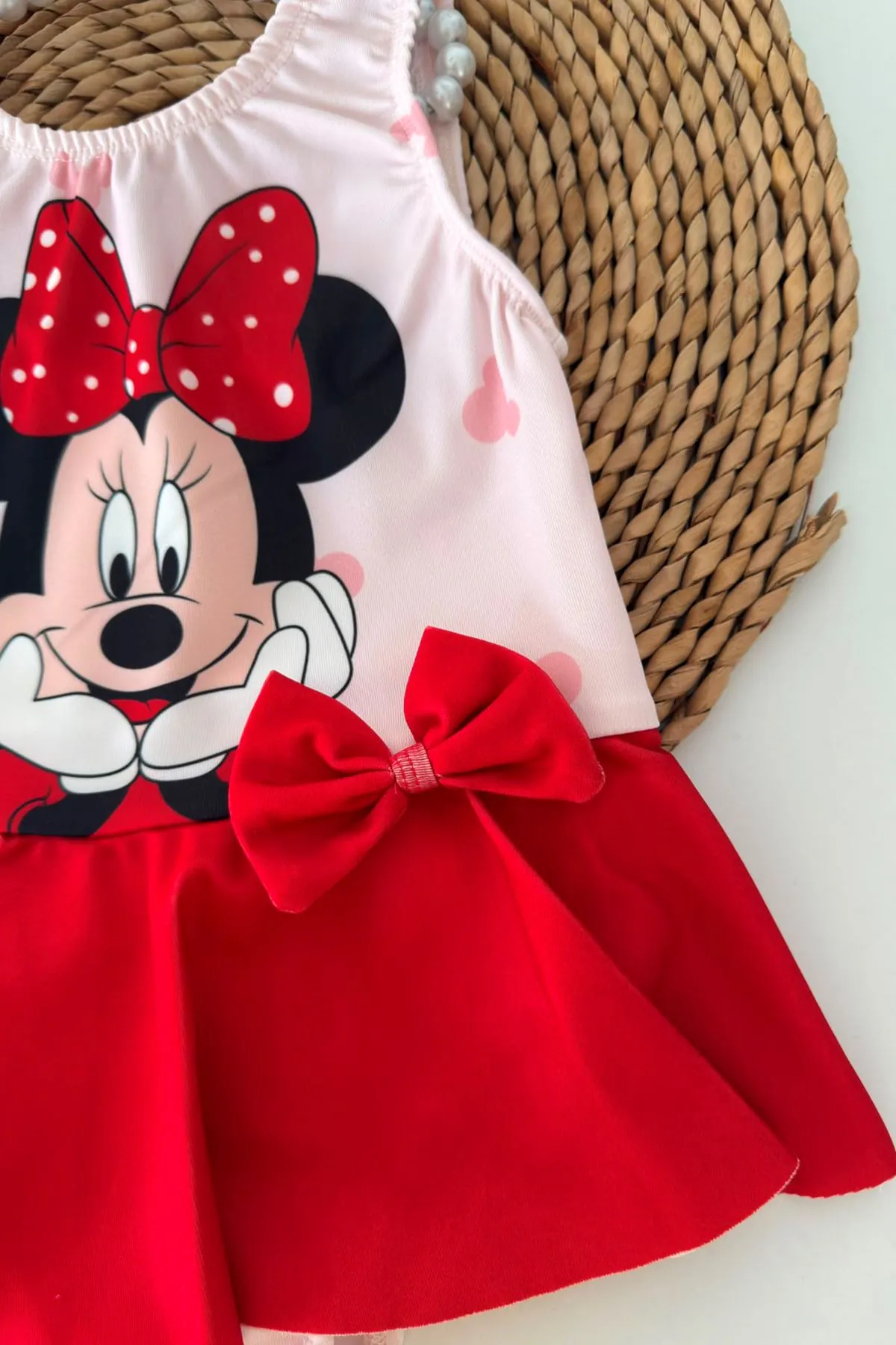 Mnn Baskılı Fiyonk Detaylı Kız Çocuk Mayo Bikini - Pembe