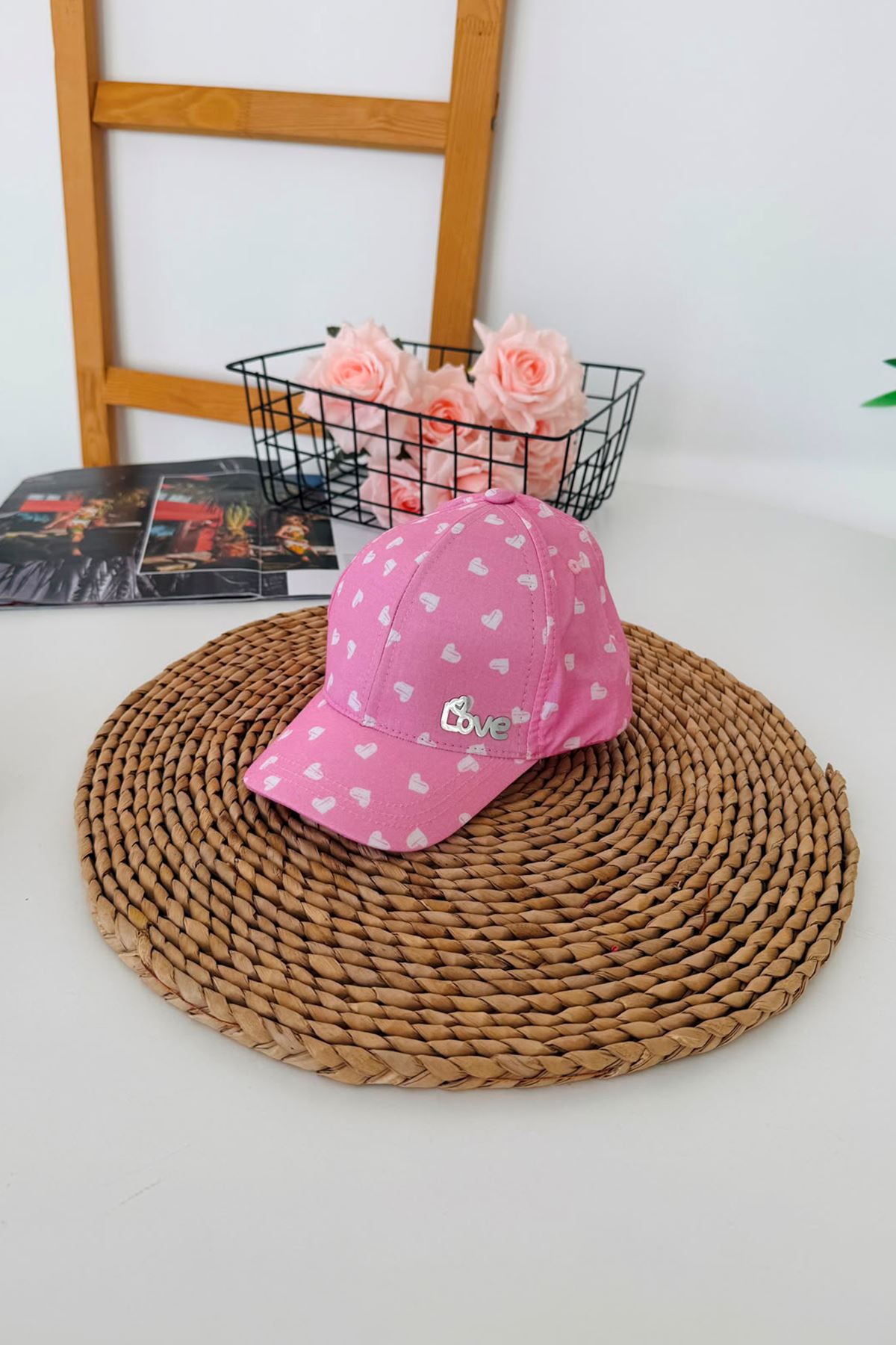 1-4 yaş Love Nakışlı Kalp Desenli Çocuk Şapkası - Pembe