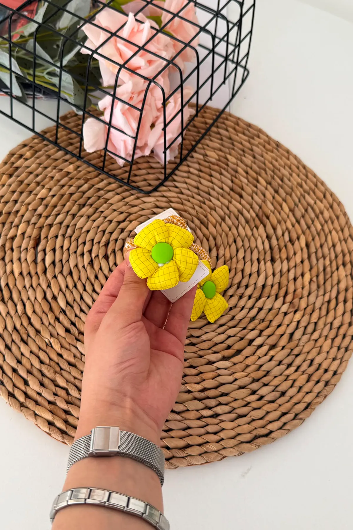 Papatya Figürlü Kız Çocuk 2 li Toka Seti - Sarı