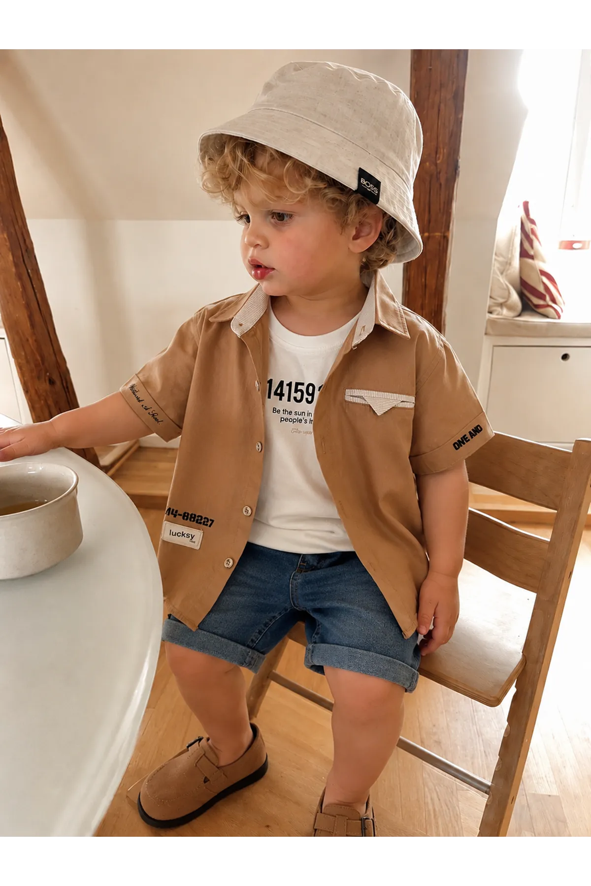 Miniğimin Cicileri Casual Style Kolyeli Erkek Çocuk 4 lü Takım - Sütlü Kahve
