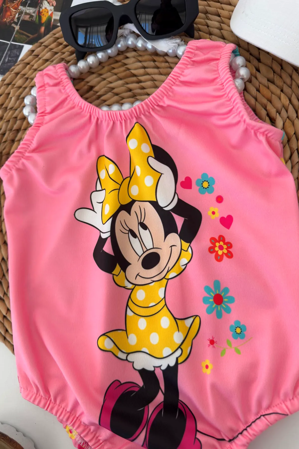 Mnn Mini Çiçek Baskılı Kız Çocuk Mayo - Pembe