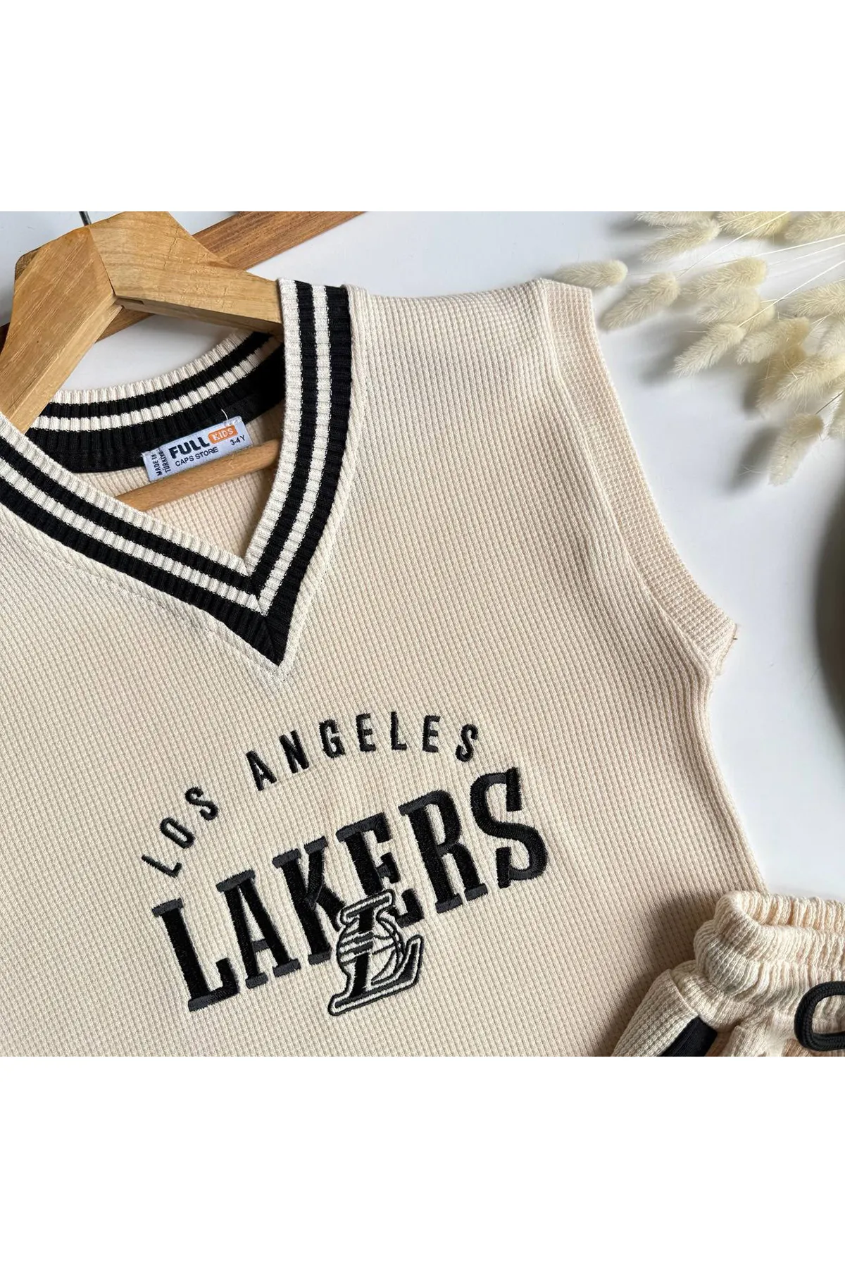 Lakers İşleme Detaylı Erkek Çocuk Spor Takım - Bej
