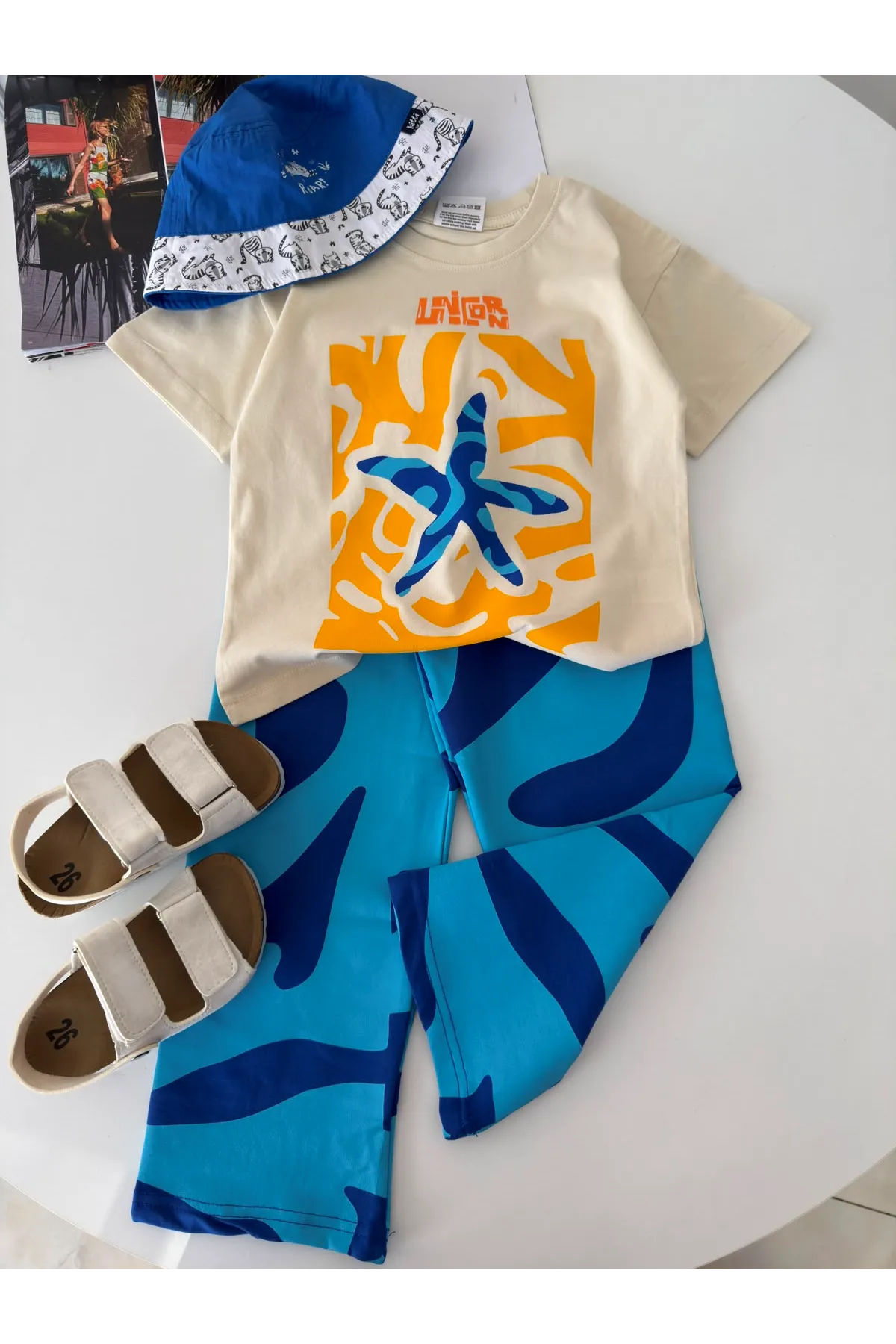 Miniğimin Cicileri Deniz Yıldızı Baskılı Unisex Çocuk Takım - Mavi
