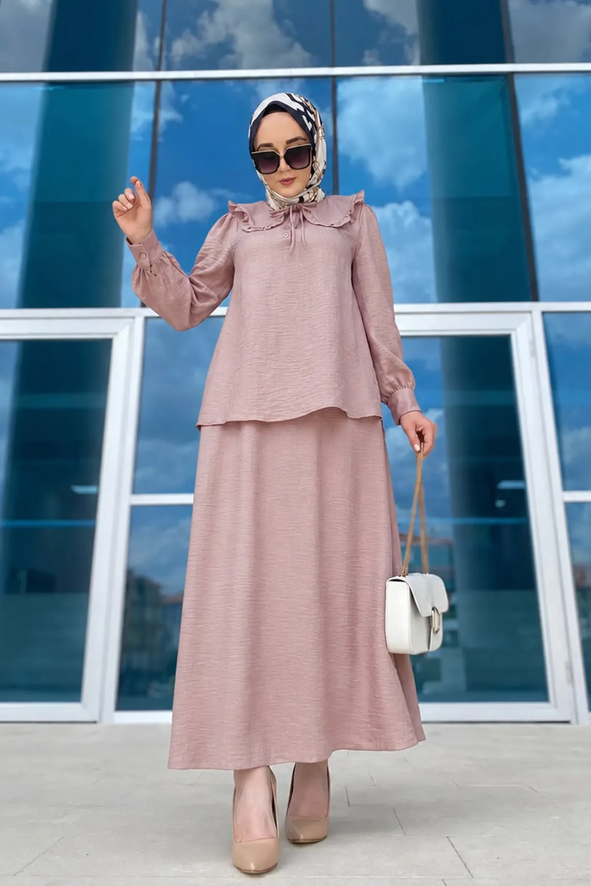 Mevlana Etekli , Yaka Detaylı Alt Üst Takım - Gül Kurusu