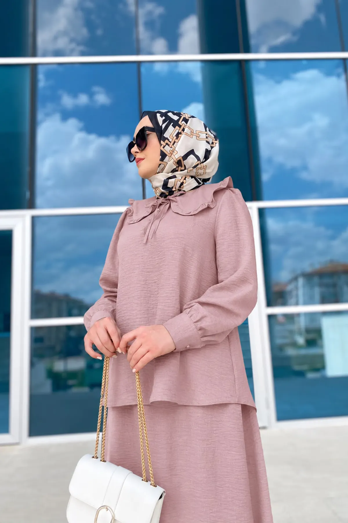Mevlana Etekli , Yaka Detaylı Alt Üst Takım - Gül Kurusu