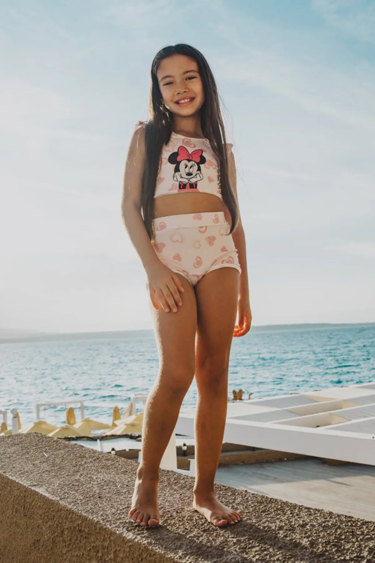 Miniğimin Cicileri Mnn Baskılı Kalp Desenli Kız Çocuk Bikini Takımı - Pembe