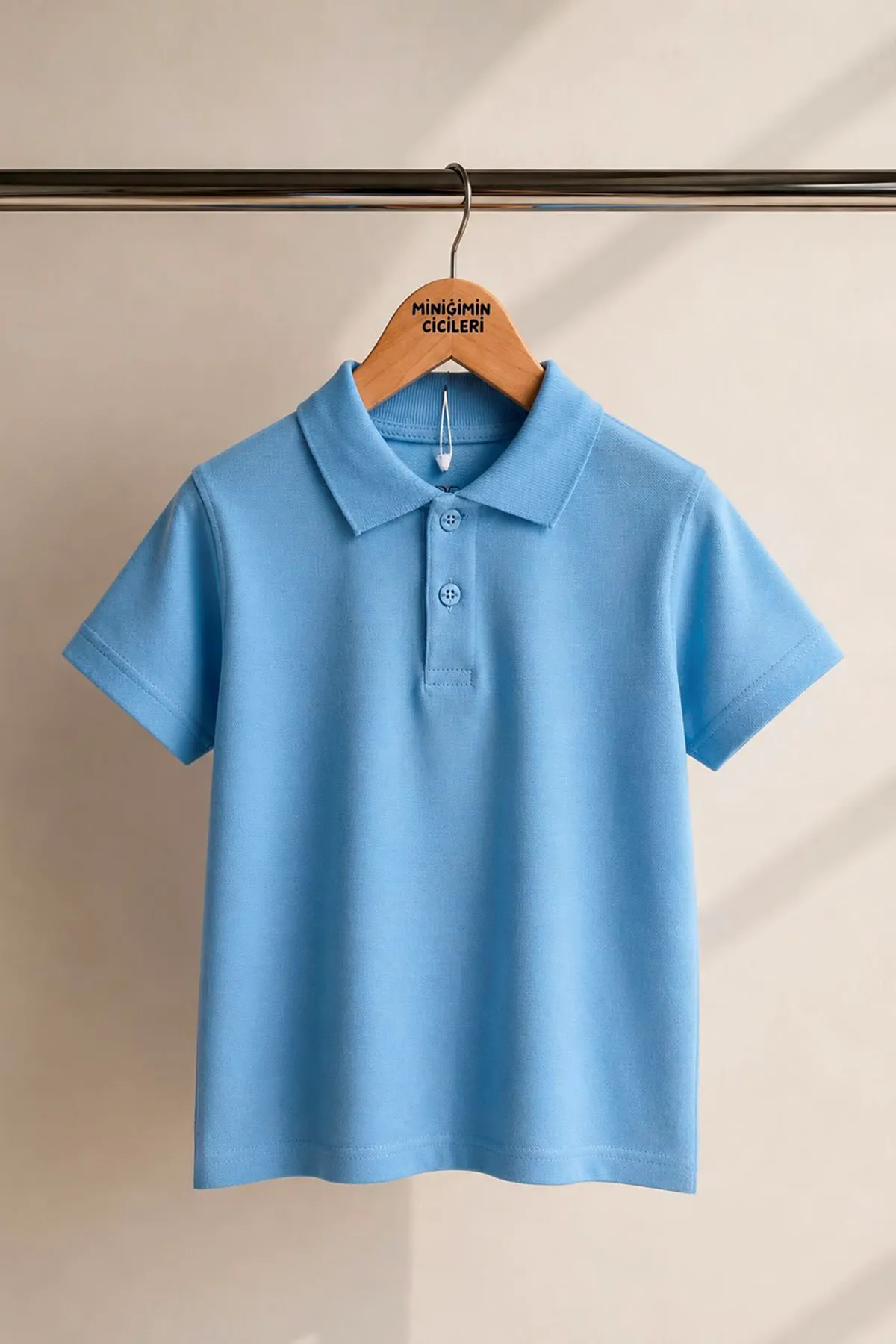 Polo Yaka Kısa Kol Unisex Çocuk Okul Tşörtü - Açık Mavi
