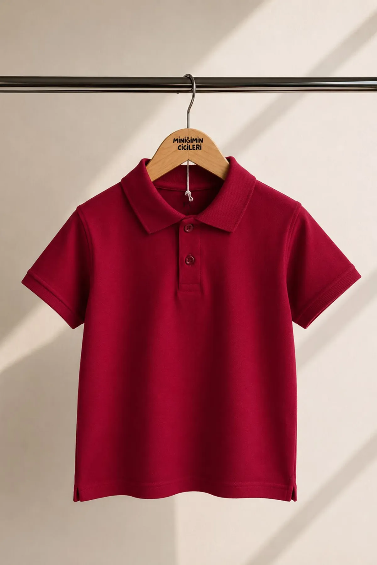 Polo Yaka Kısa Kol Unisex Çocuk Okul Tşörtü - Bordo