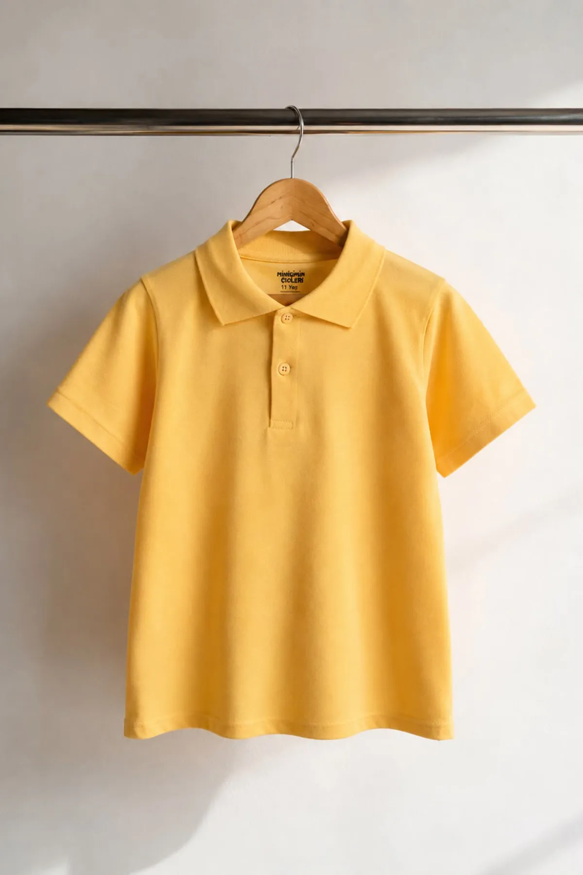Polo Yaka Kısa Kol Unisex Çocuk Okul Tşörtü - Sarı