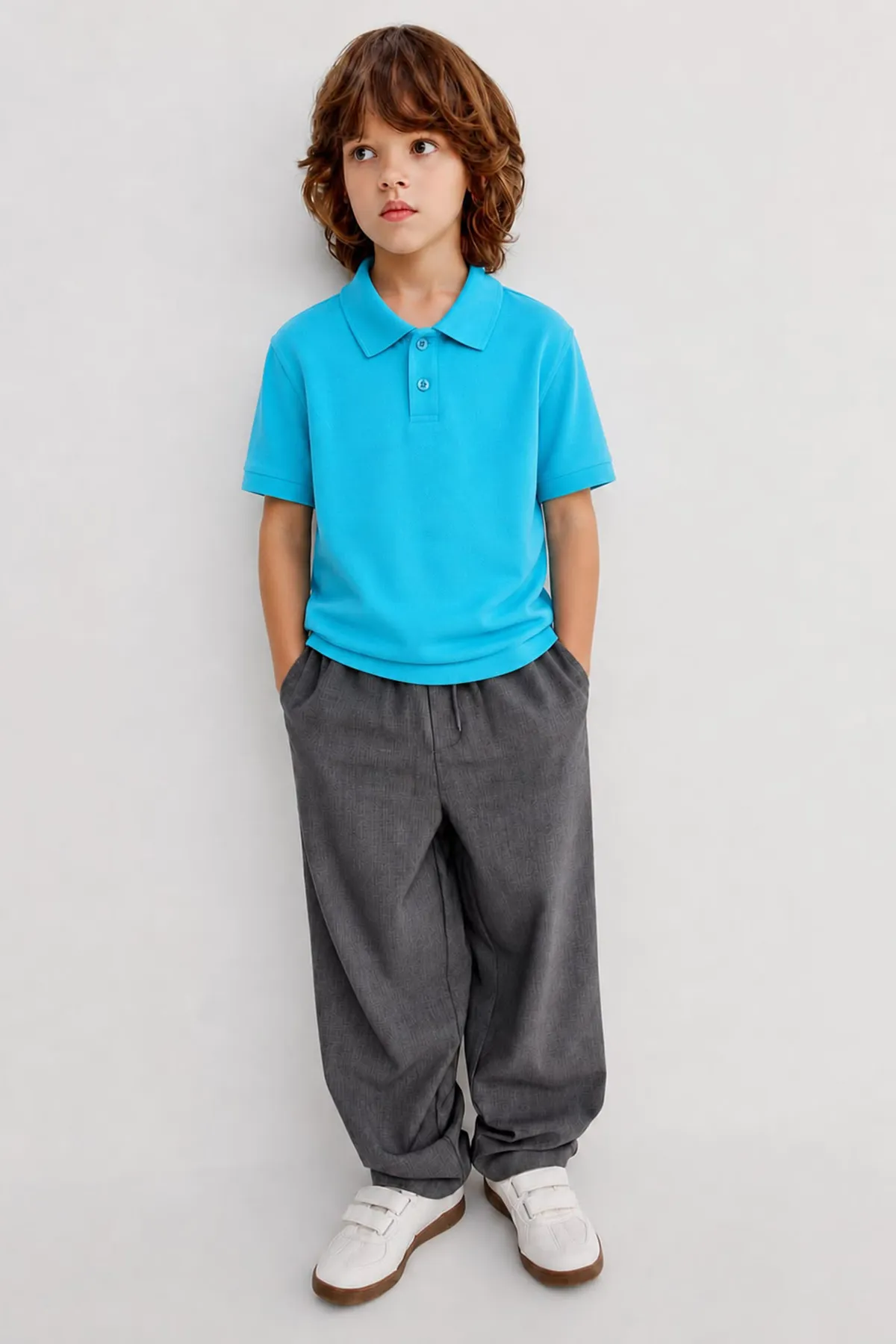 Polo Yaka Kısa Kol Unisex Çocuk Okul Tşörtü - Turkuaz