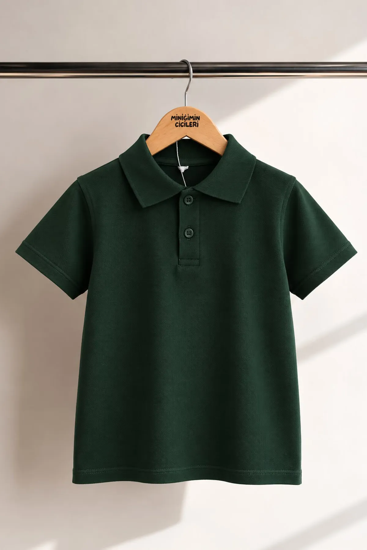 Polo Yaka Kısa Kol Unisex Çocuk Okul Tşörtü - Haki