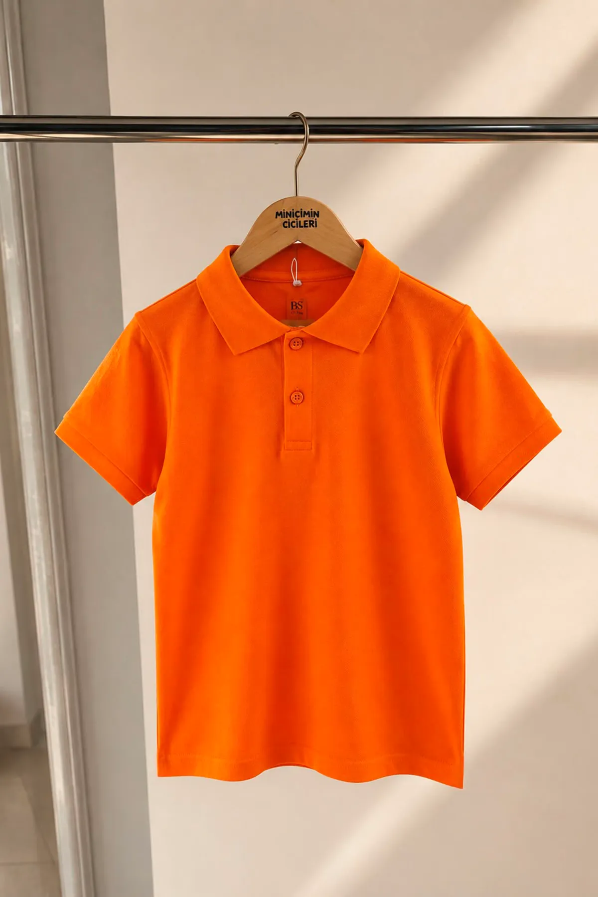 Polo Yaka Kısa Kol Unisex Çocuk Okul Tşörtü - Turuncu