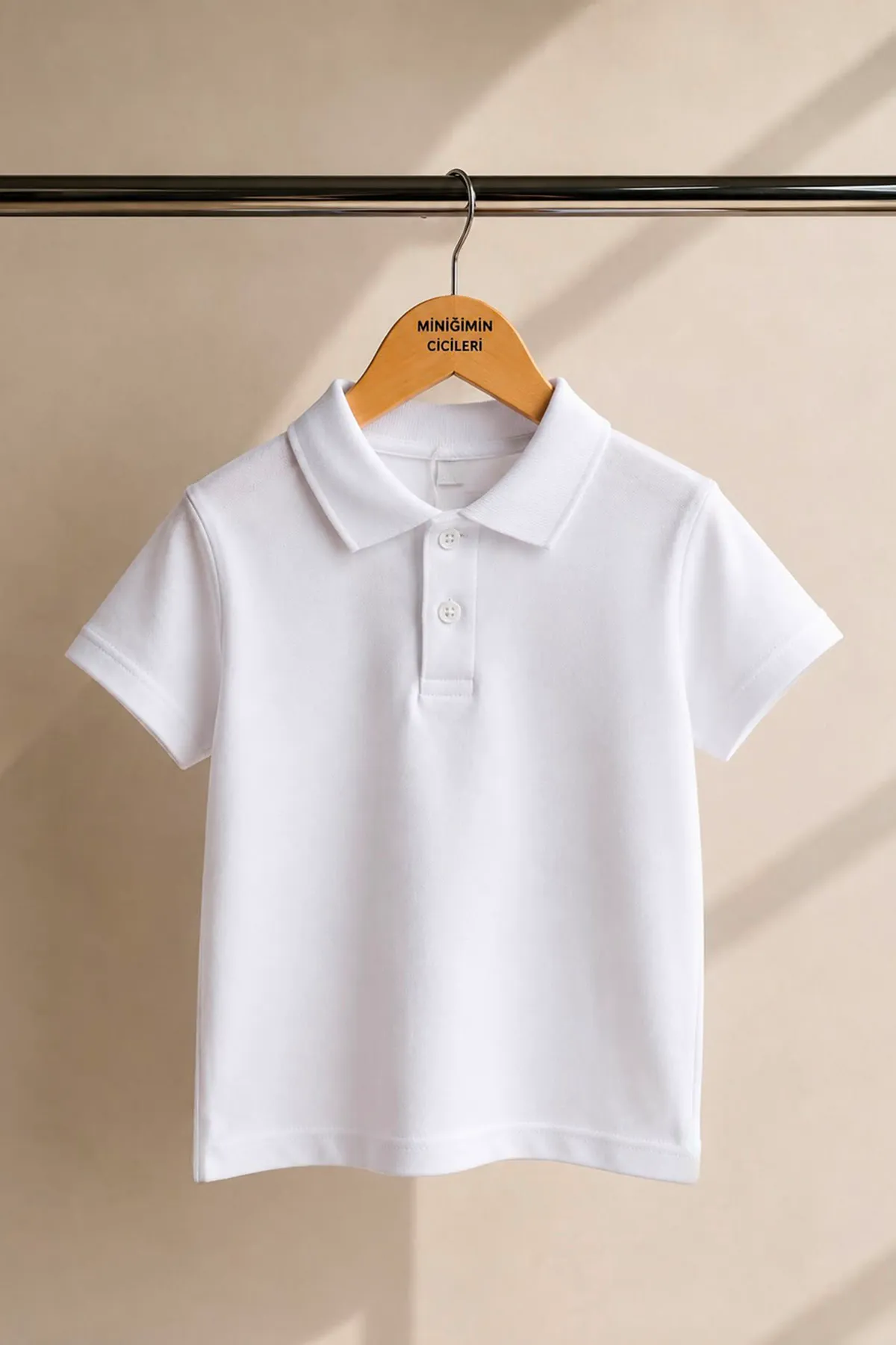 Polo Yaka Kısa Kol Unisex Çocuk Okul Tşörtü - Beyaz