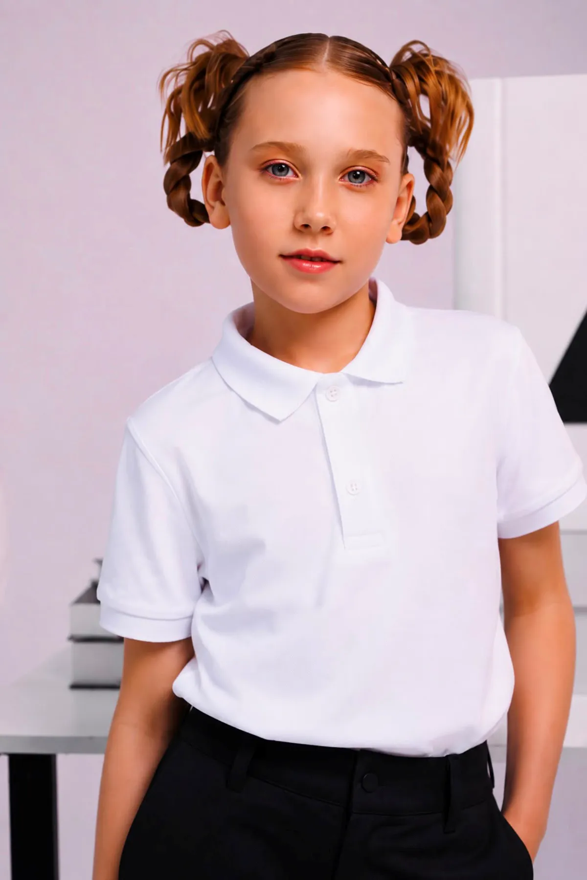 Polo Yaka Kısa Kol Unisex Çocuk Okul Tşörtü - Beyaz