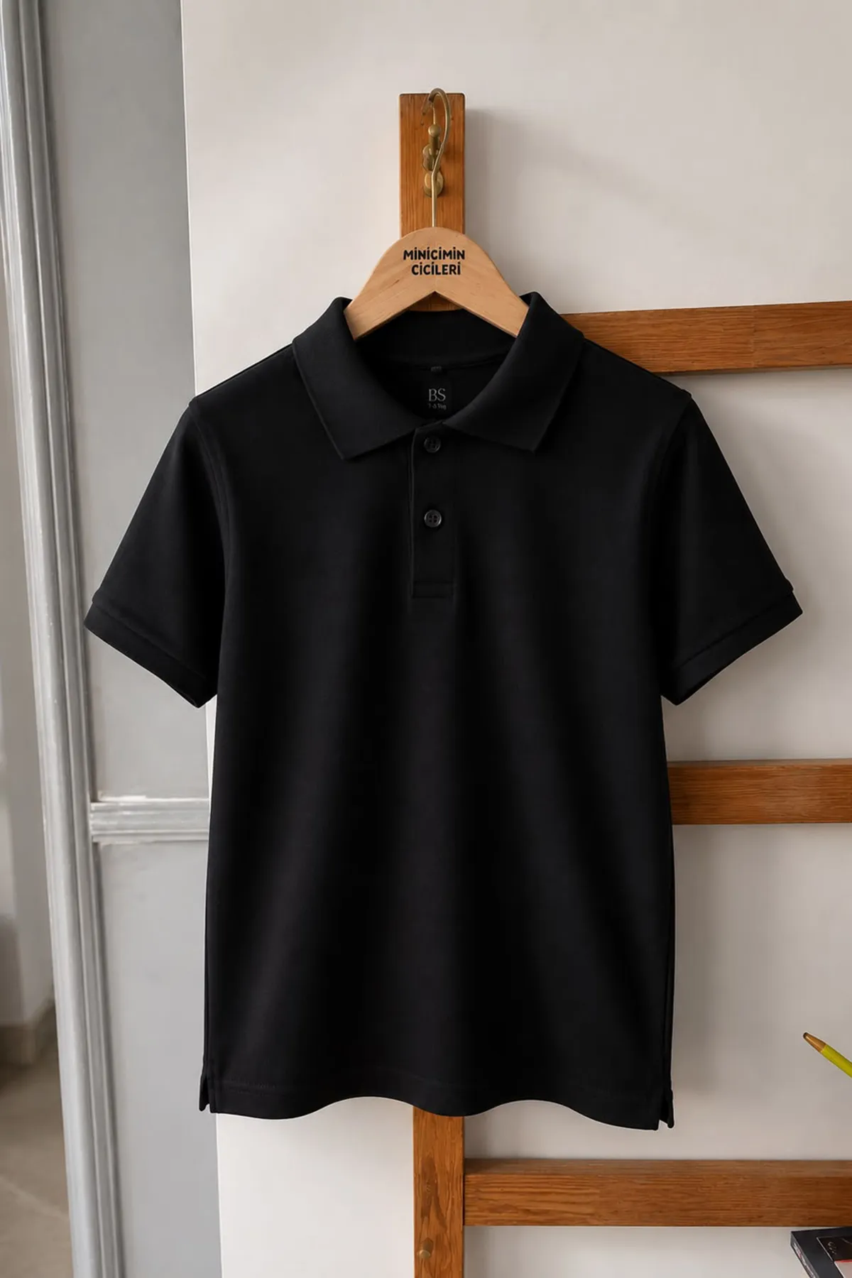 Polo Yaka Kısa Kol Unisex Çocuk Okul Tşörtü - Siyah