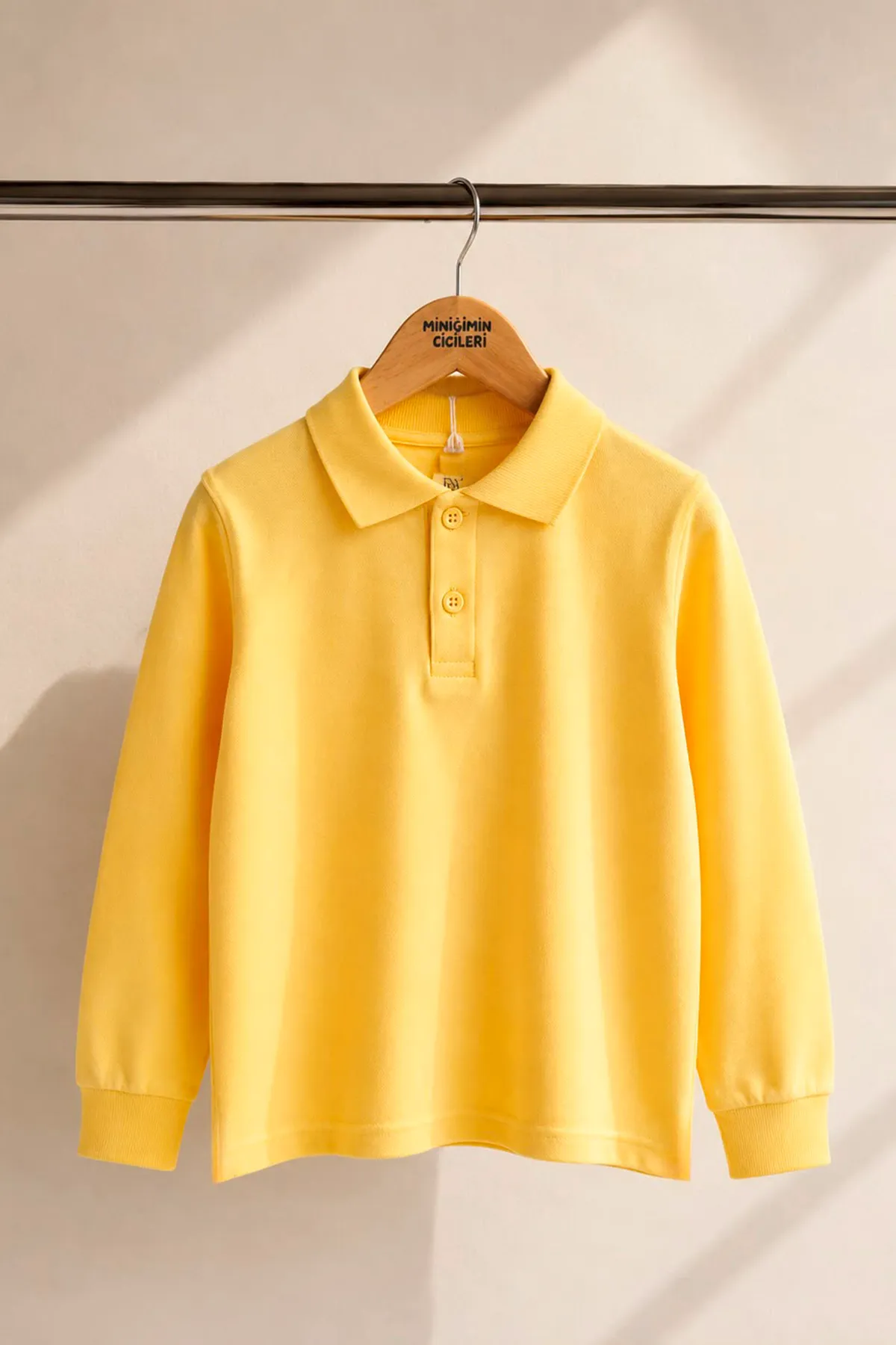 Polo Yaka Uzun Kol Unisex Okul Sweati - Sarı