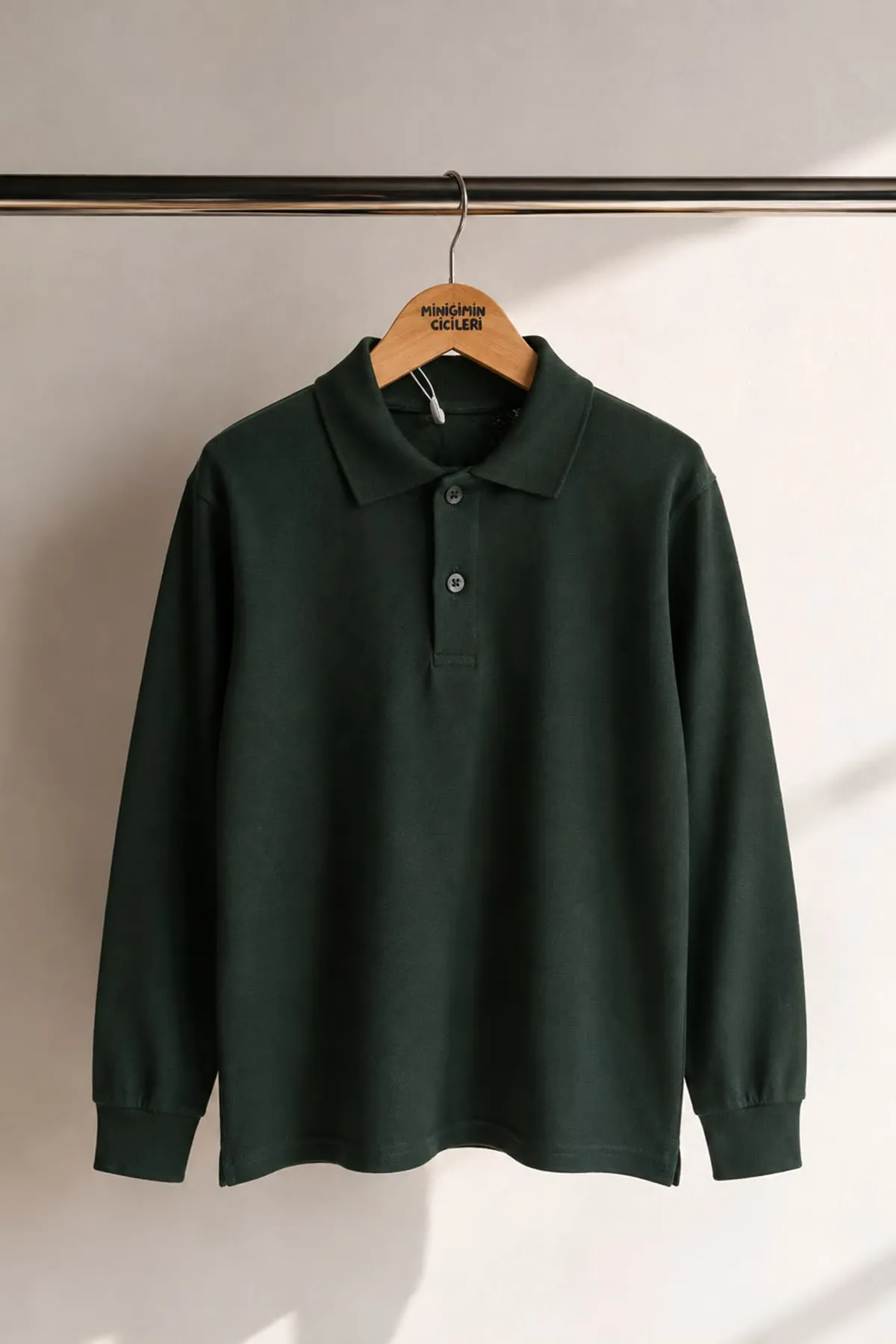 Polo Yaka Uzun Kol Unisex Okul Sweati - Haki