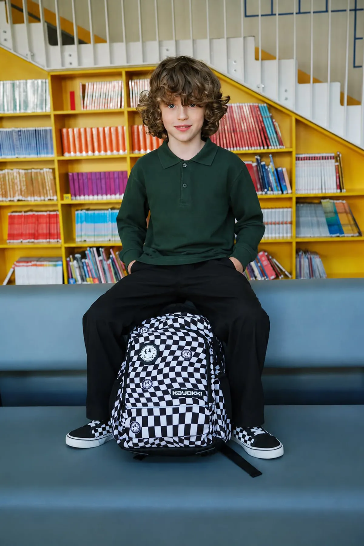 Polo Yaka Uzun Kol Unisex Okul Sweati - Haki