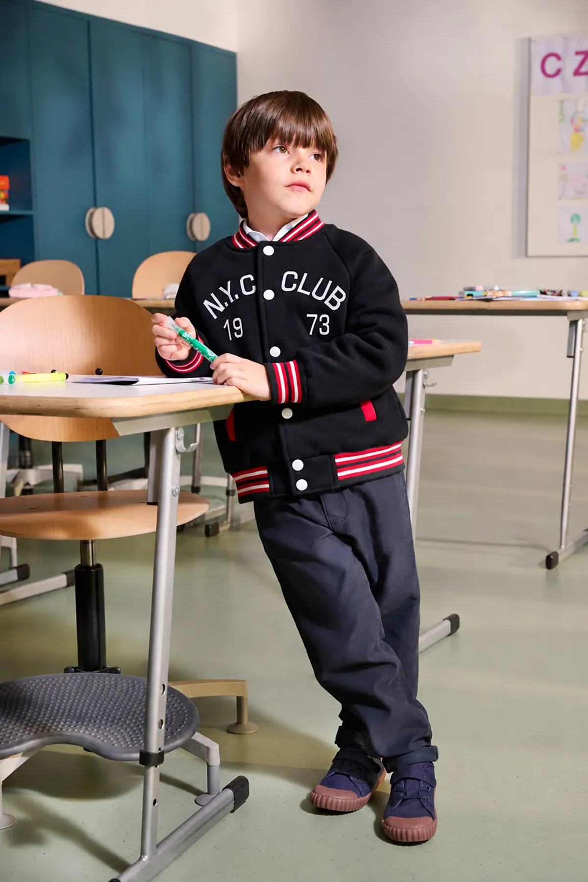 N.Y.C Club Kolej Yaka Unisex Çocuk Çıtçıtlı Ceket - Siyah