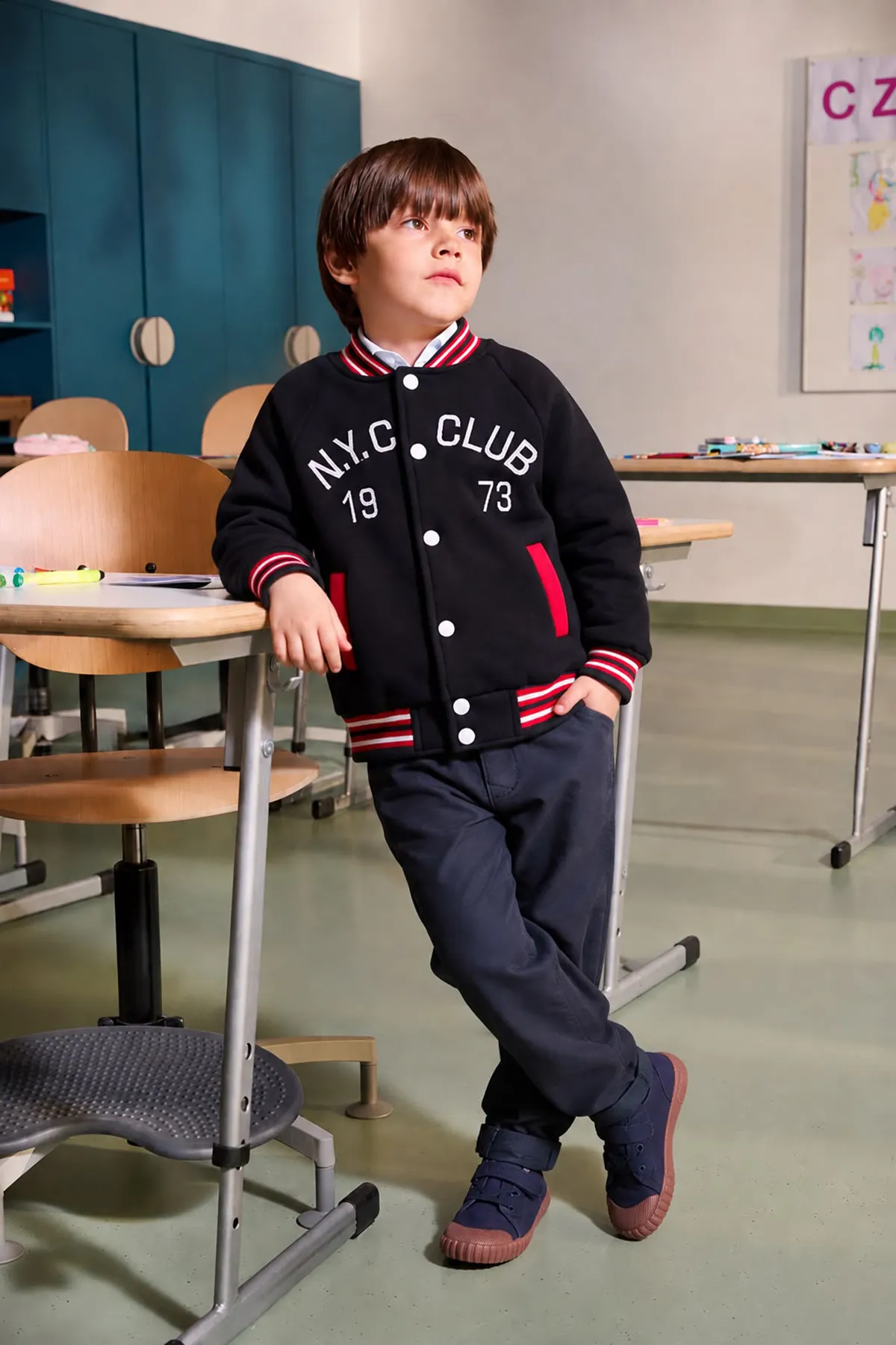 N.Y.C Club Kolej Yaka Unisex Çocuk Çıtçıtlı Ceket - Siyah