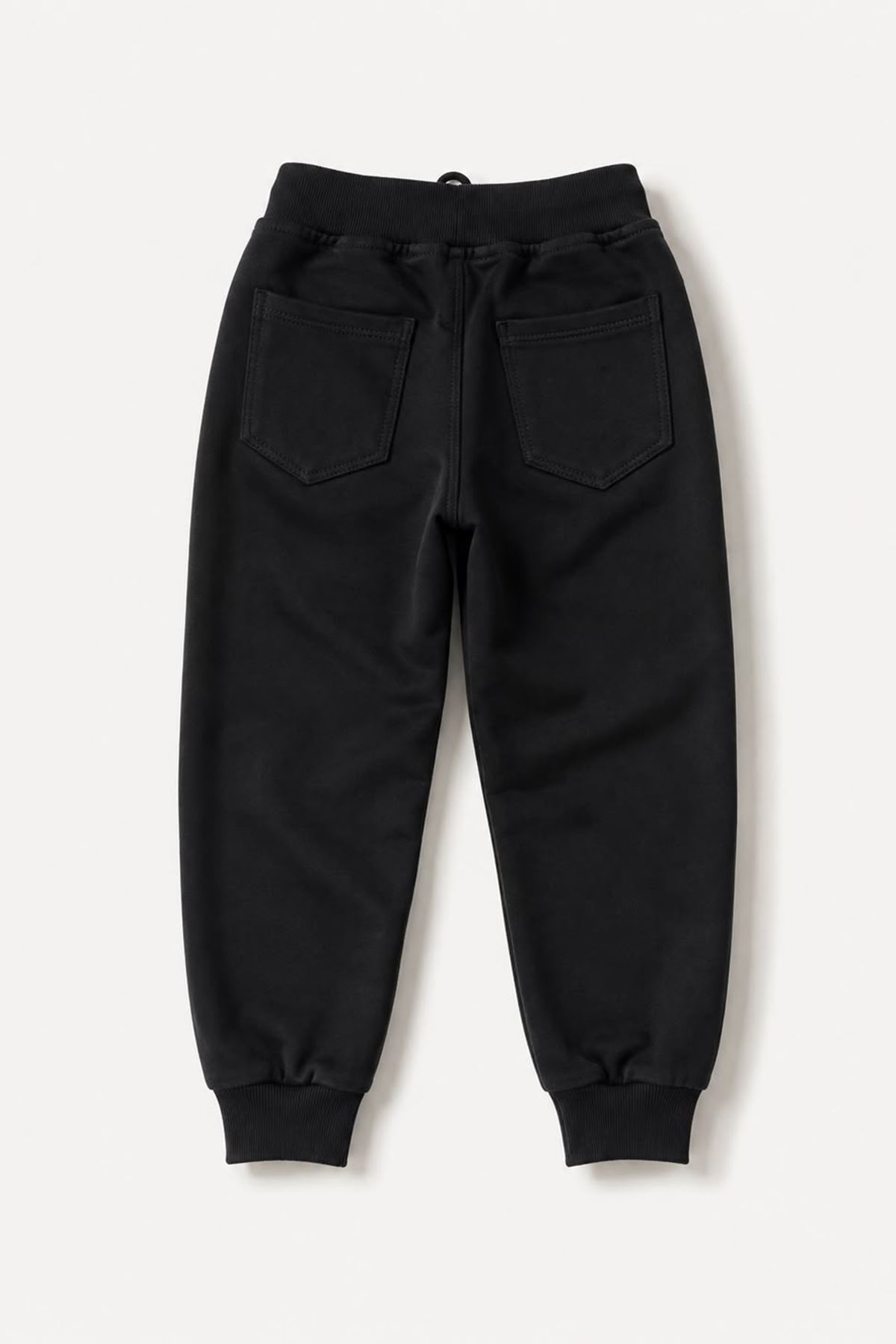 Unisex Çocuk Bağcıklı Jogger Tek Alt - Siyah