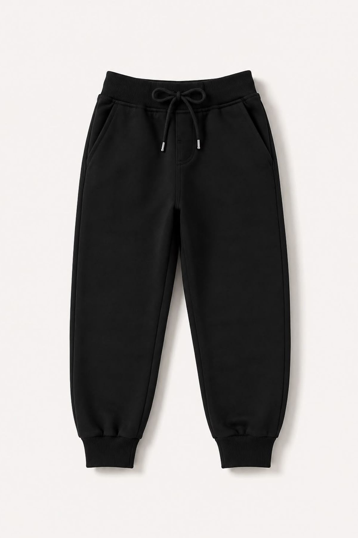 Unisex Çocuk Bağcıklı Jogger Tek Alt - Siyah