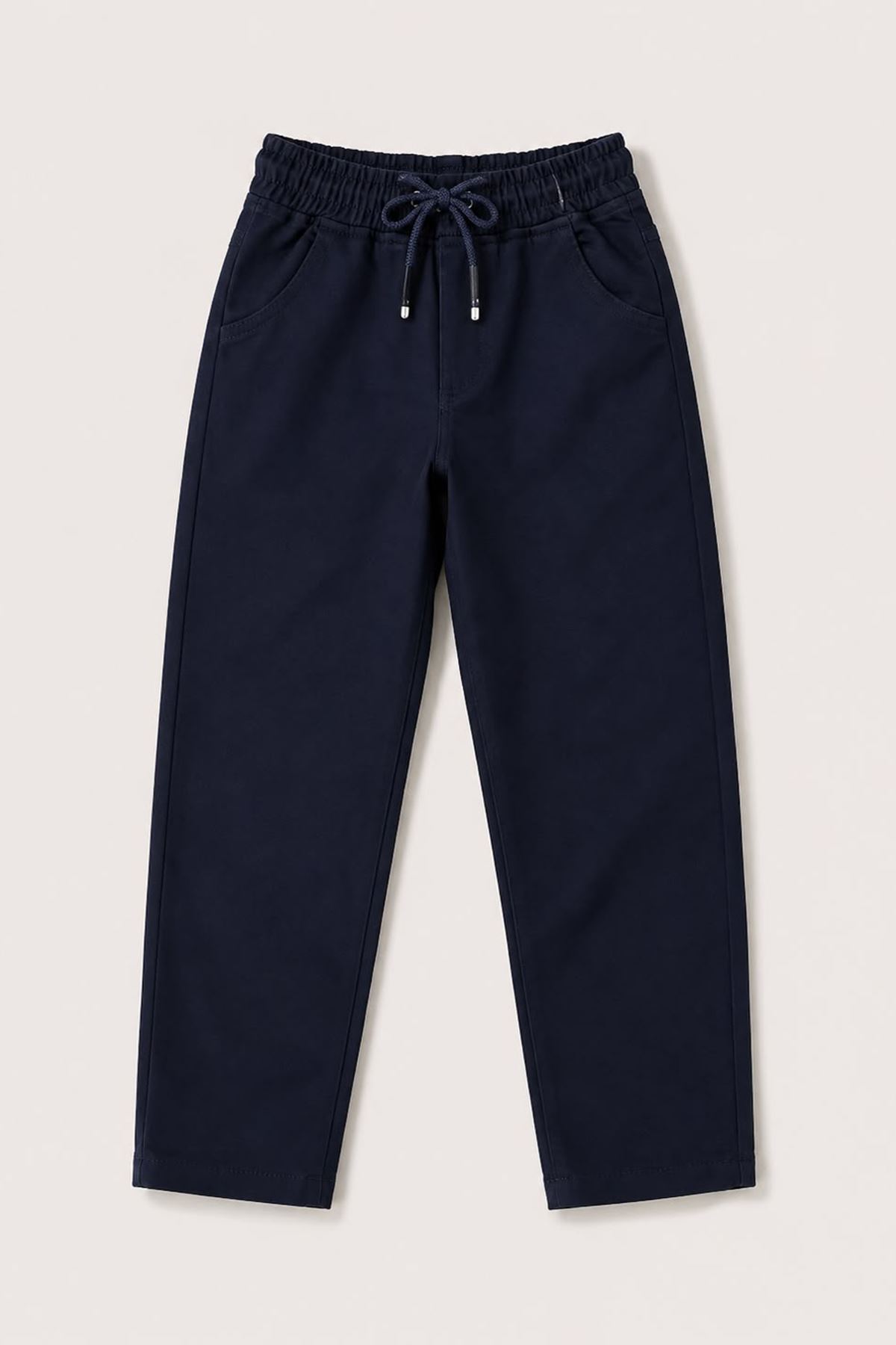 Unisex Çocuk Beli Lastikli Bağcıklı Straight Fit Pantolon - Lacivert